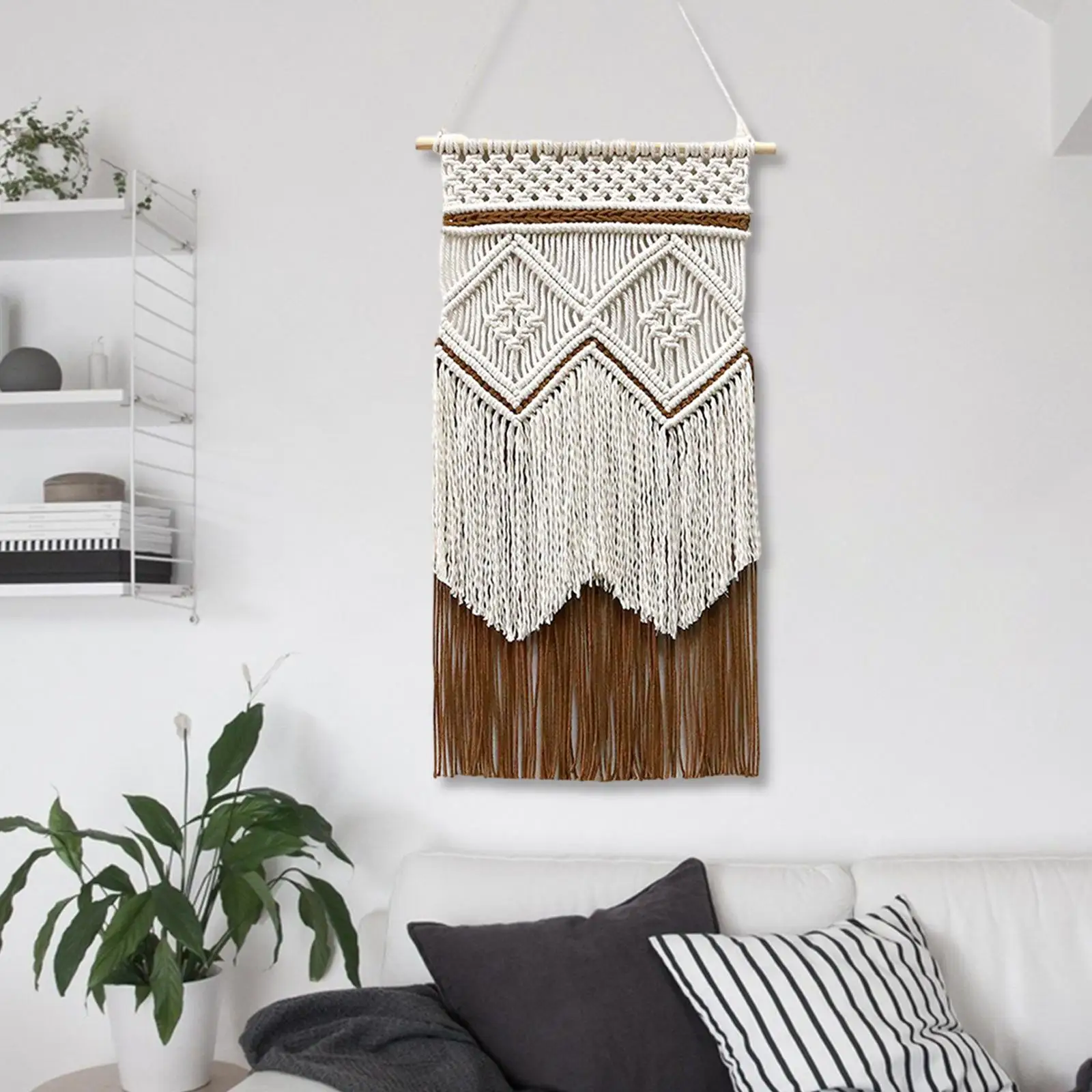 Handmade Woven Tapestry Tassels Wall Art Decor Wall Pendant Boho Macrame Tapestry for Wedding Living Room Dorm Indoor Nursery