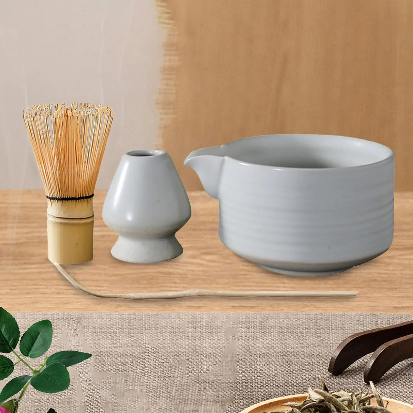 4x Japanese Set, Matcha Whisk, Traditional, Matcha Bowl, Ceramic Whisk Holder, Handmade Matcha Ceremony
