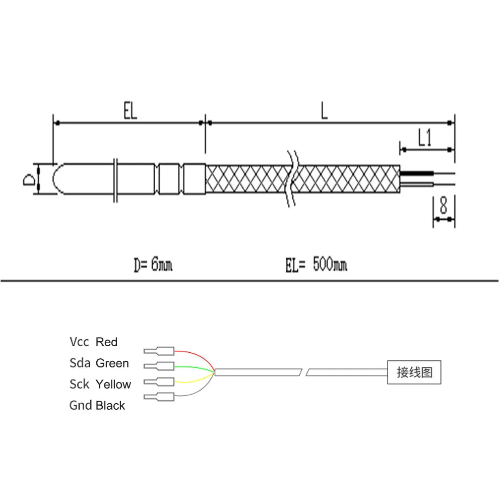 Sht31 temperatur feuchtigkeit sensor sonde kabel wasserdicht ip67 304 rostfreie digitale kapazitäts sensoren oem länge i2c ausgang – Detail 1