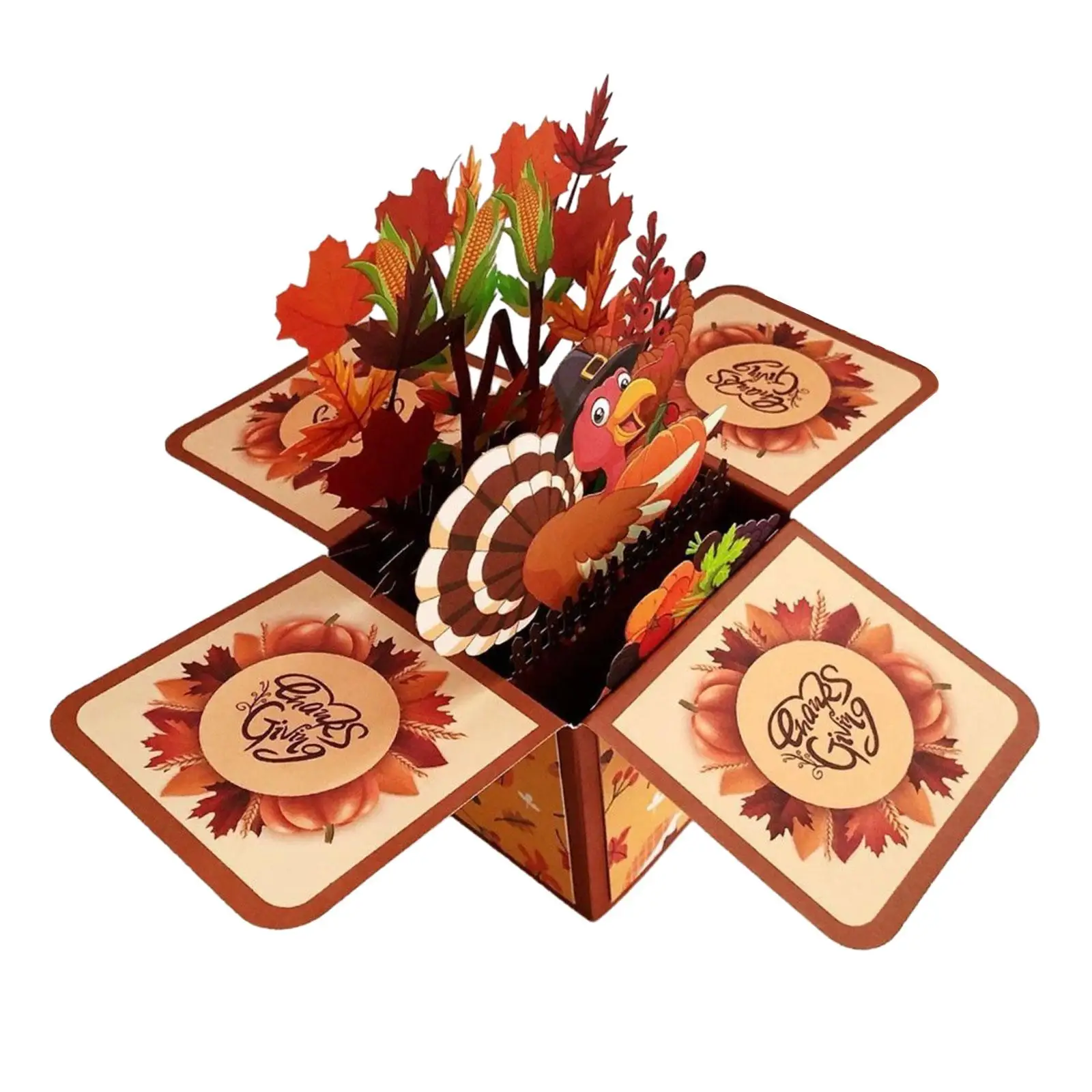 Thanksgiving Day Popup Card Thank You Autumn Harvest Decorative with Note Card and Envelope 3D Turkey Thanksgiving Card Present