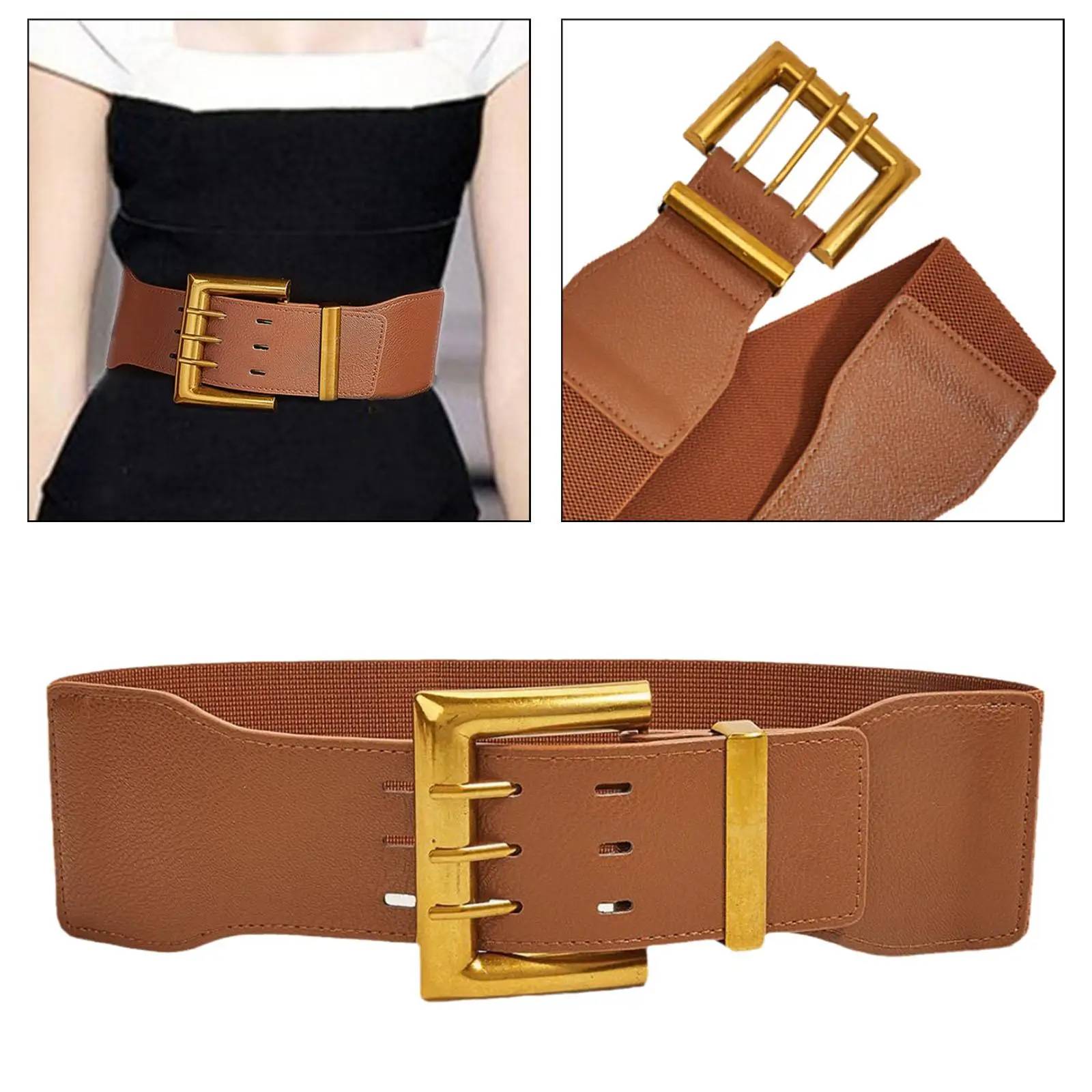 Women`s Wide Elastic Belt Decor Cinch Belt Decorative Belt Girdle Solid Color PU Leather Waistband for Lady Clothing Accessories