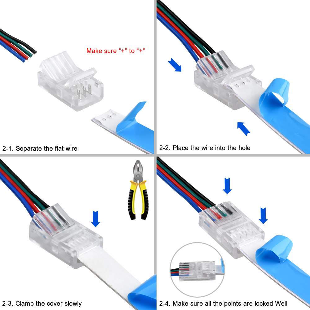 RGB-LED-Streifen-Anschluss für 10 mm 4-polige IP20 IP65 5050 2835 SMD RGB-Bandleuchten, Drahtanschlüsse, L-förmige Befestigungsclips – Detail 5