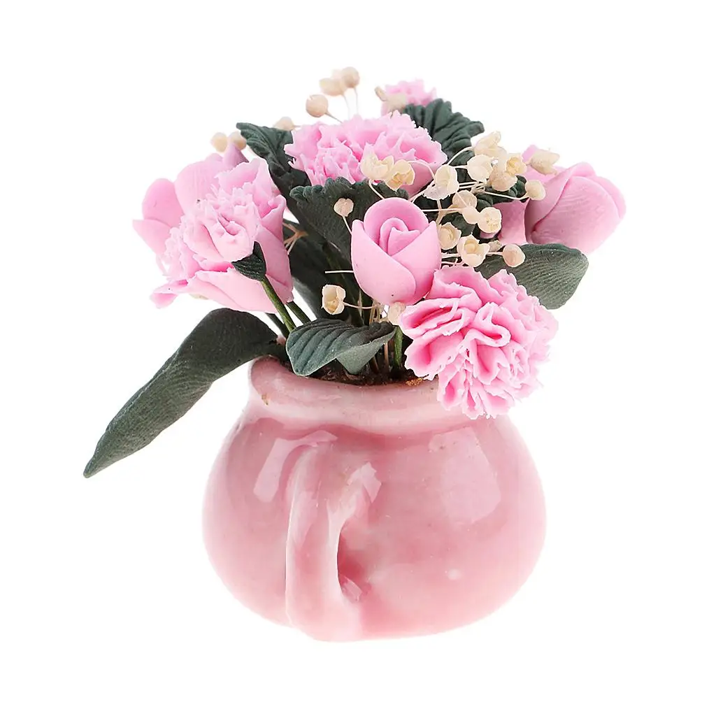 1/12 Miniature Flower in Vase Vintage Ornament Dollhouse Accessory Adult