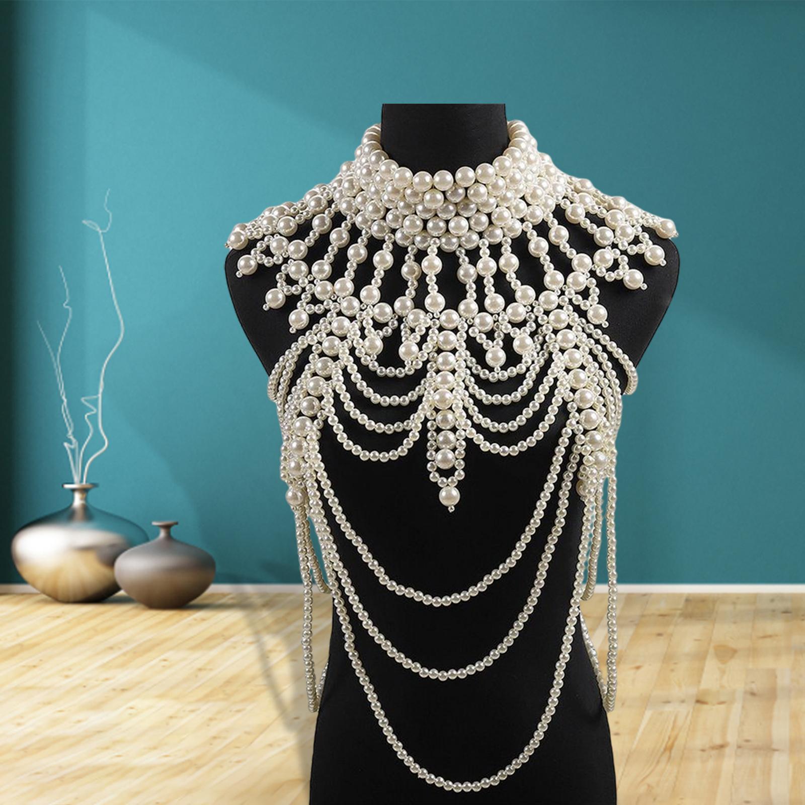 Pearl Body Chain, Shoulder Necklace Bra, Multilayer Pendant,