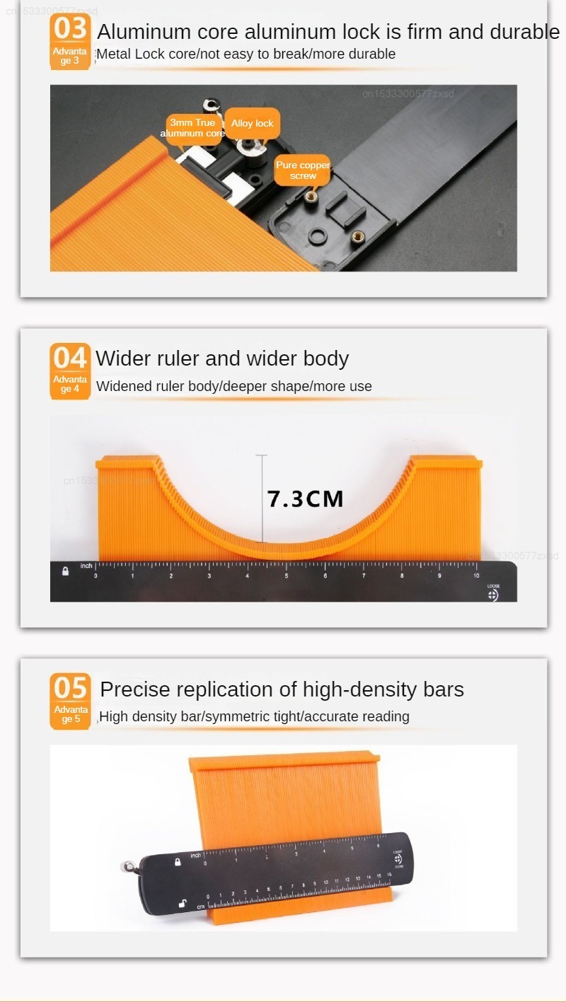 Description Picture 6 of itemProfile Contour Gauges Line Copier Ruler With Lock Cutting Template Profile Ceramic Tiles Tool Woodworking Measuring Tools Ruler