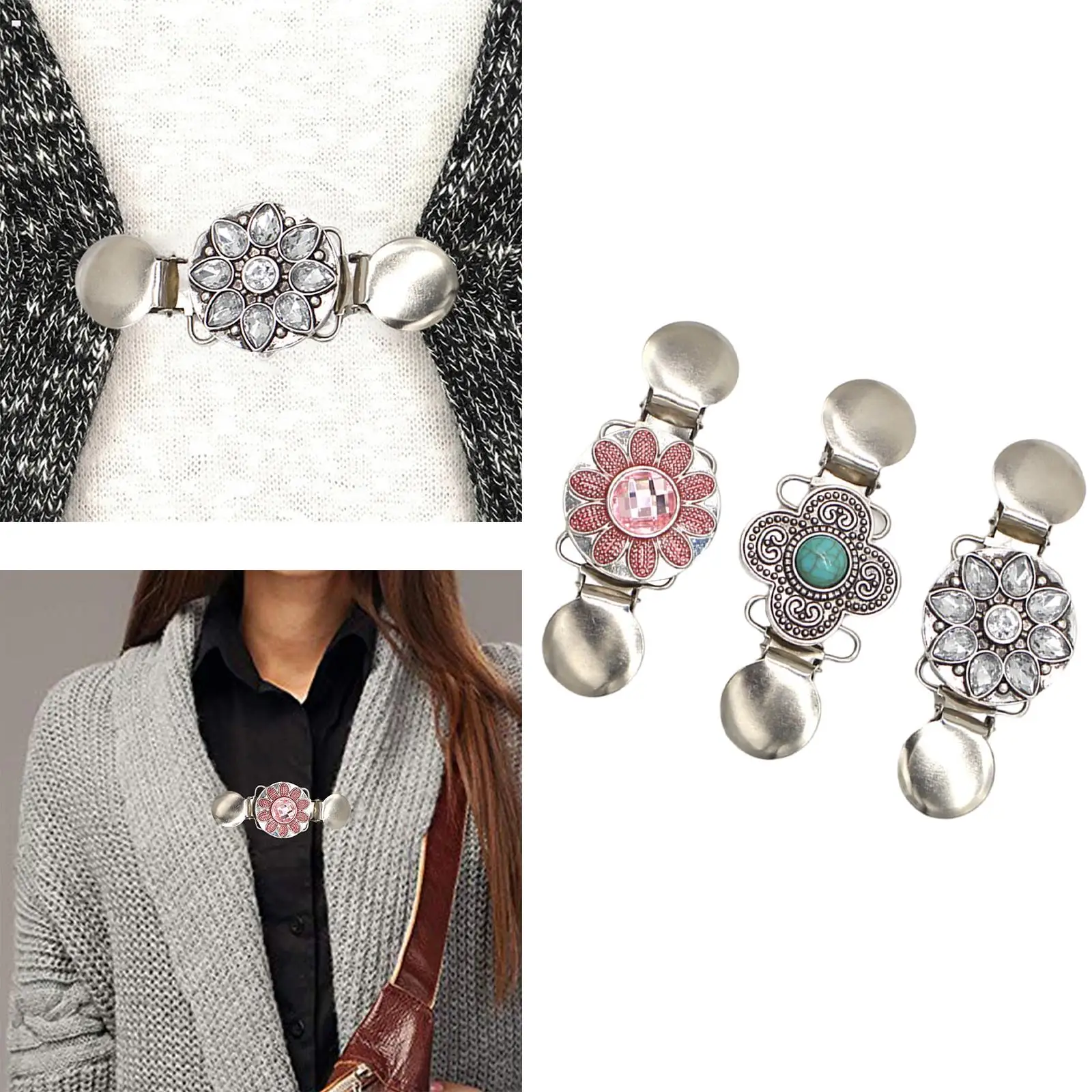 3 Styles Fashion Sweater Scarf Clips Alloy Brooches Dresses Collar Shawl