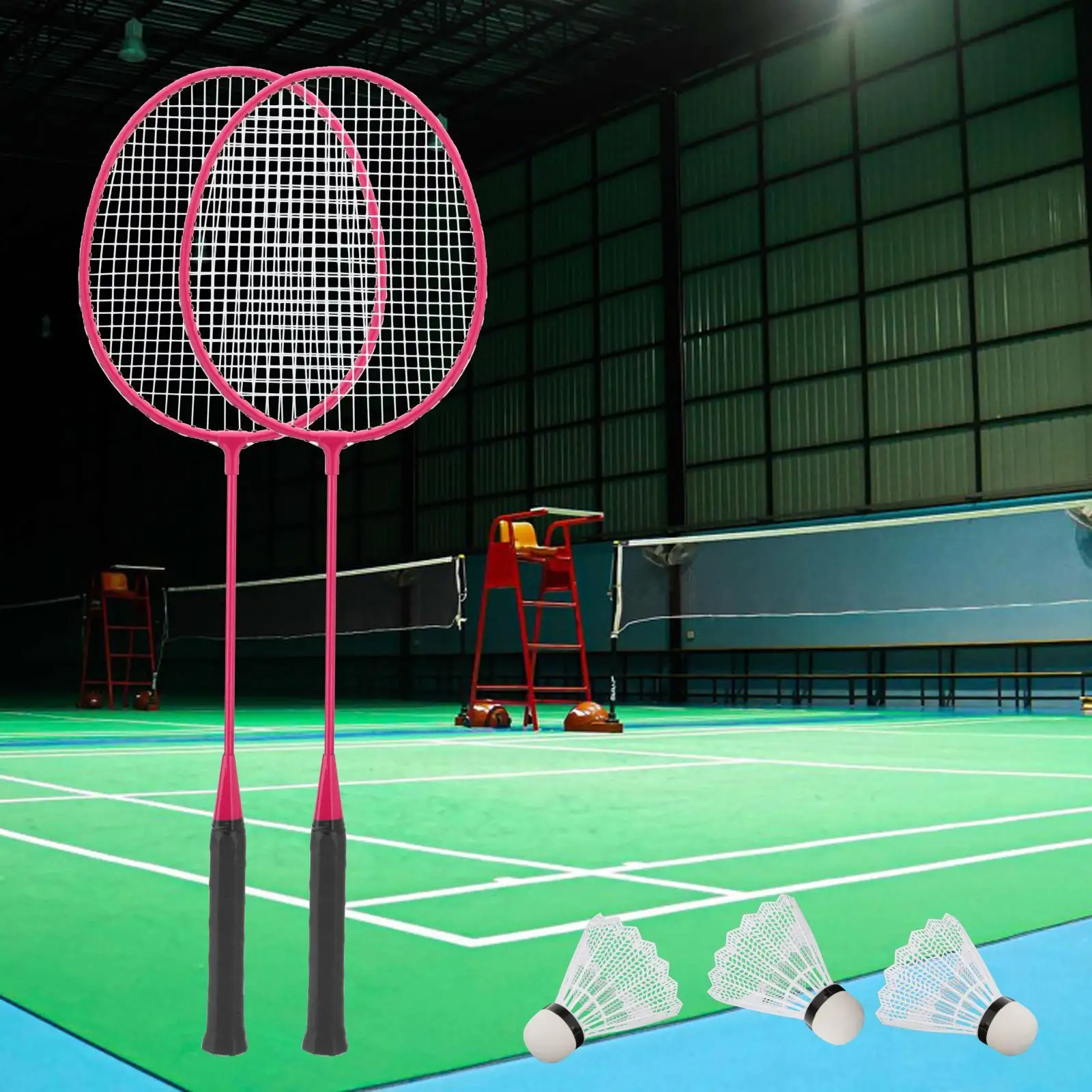 2x Badminton Rackets with 3 Nylon Balls Alloy Shaft Beginners 2 Player