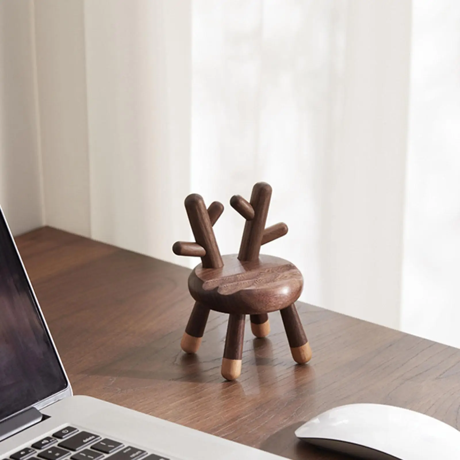 Antlers Chair Desktop Phone Holder Lovely Ornaments Wooden Universal Mini Bracket Desk Cellphone Stand for Office Home