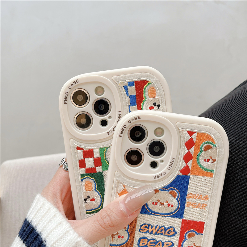 best case for iphone 13 pro max Embroidered Bear and Rabbit iPhone Case For iPhone 13 12 11 Pro Max Mini X XS XR 7 8 Plus SE Korean Version Cute Phone Soft Case case iphone 13 pro max