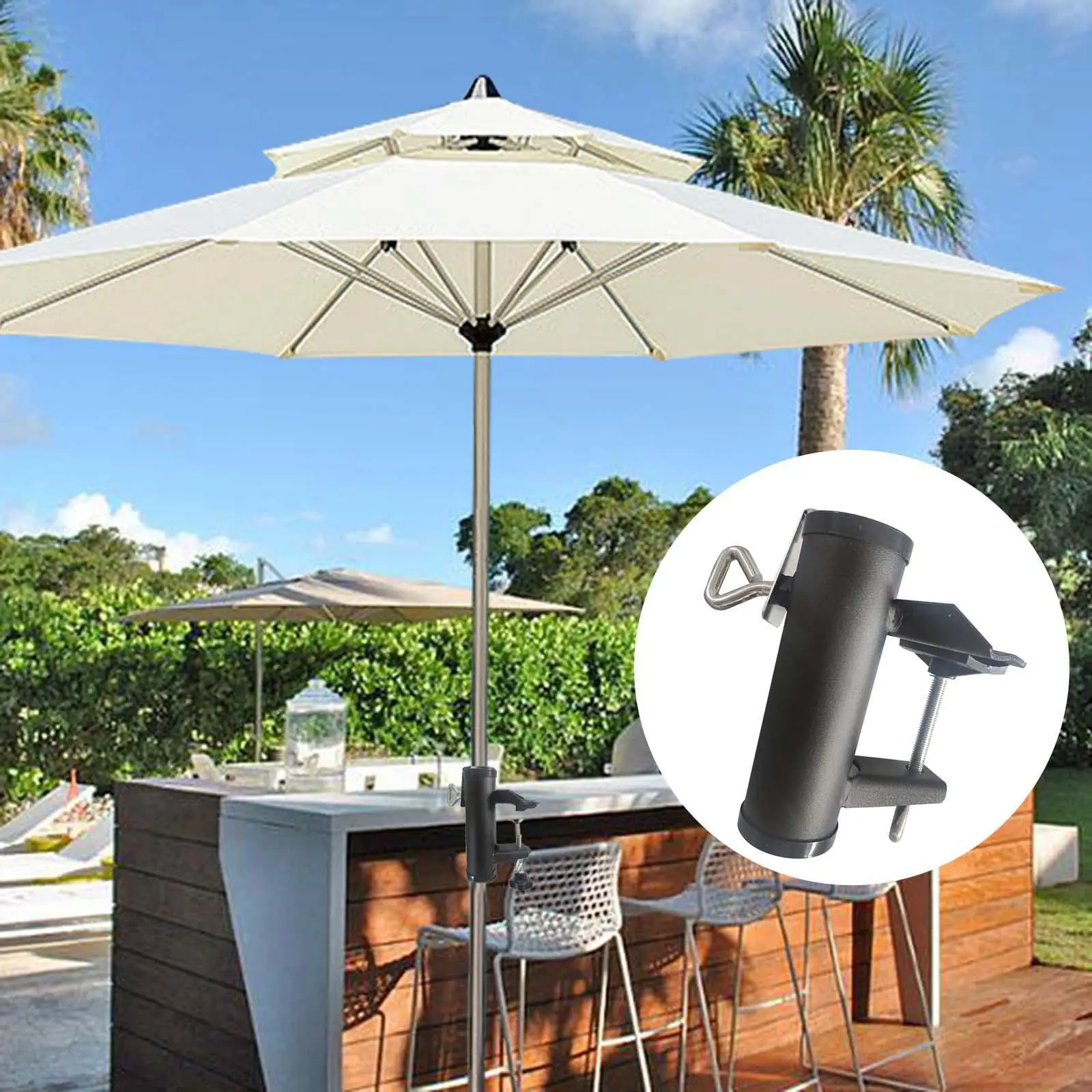 Patio Umbrella Clamp Holder Deck Mount Umbrella Stand for Yard Dock Railing