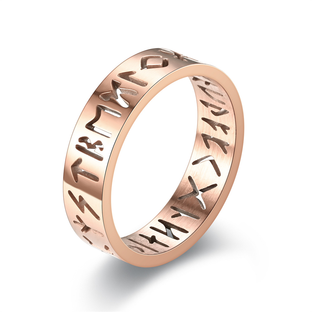 2023 neue Edelstahl Aushöhlen Ring für Männer Frauen Mode Hohl Rune Design Finger Anillo Antiestres Angst Ringe – Detail 3