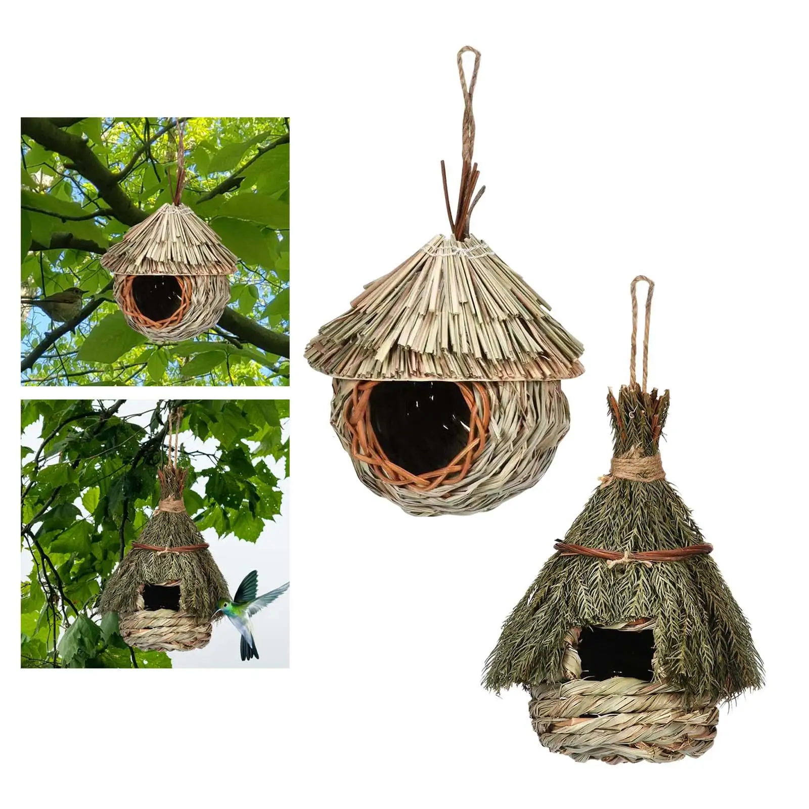 Natural Birdhouse Decoration Pet Bedroom Hut Cozy Woven Hanging Birds Cage Nest for Lovebird Pigeons Parrots Owls Outdoor