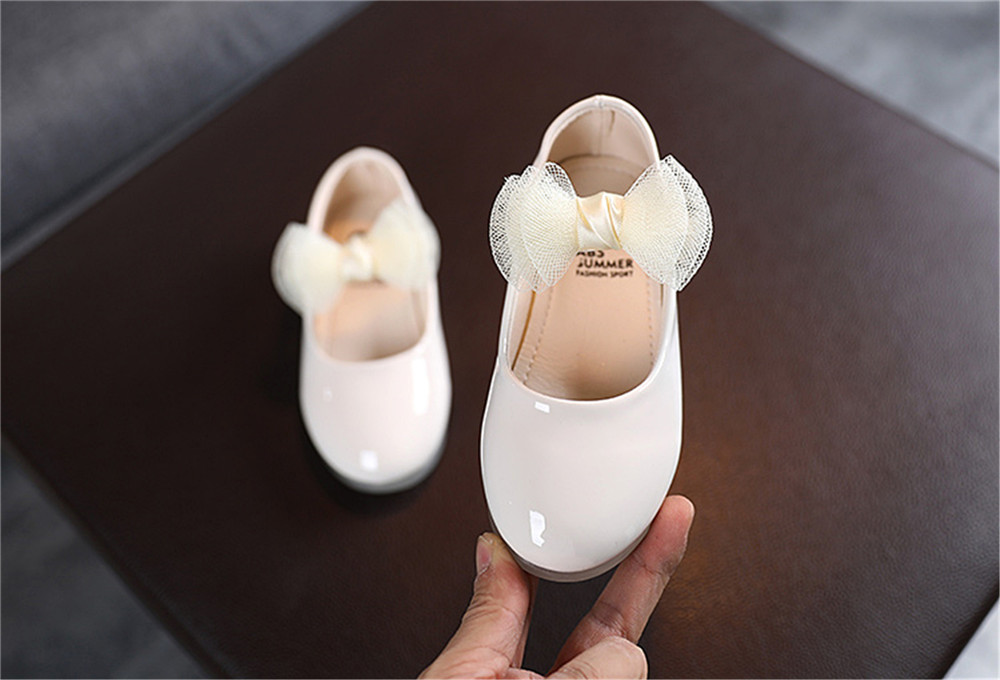 Mädchen Leder Schuhe, Einfarbig Weiche Sohle Flache Schuhe mit Dekorative Bogen Knoten, blass Rosa/Beige/Schwarz – Detail 21
