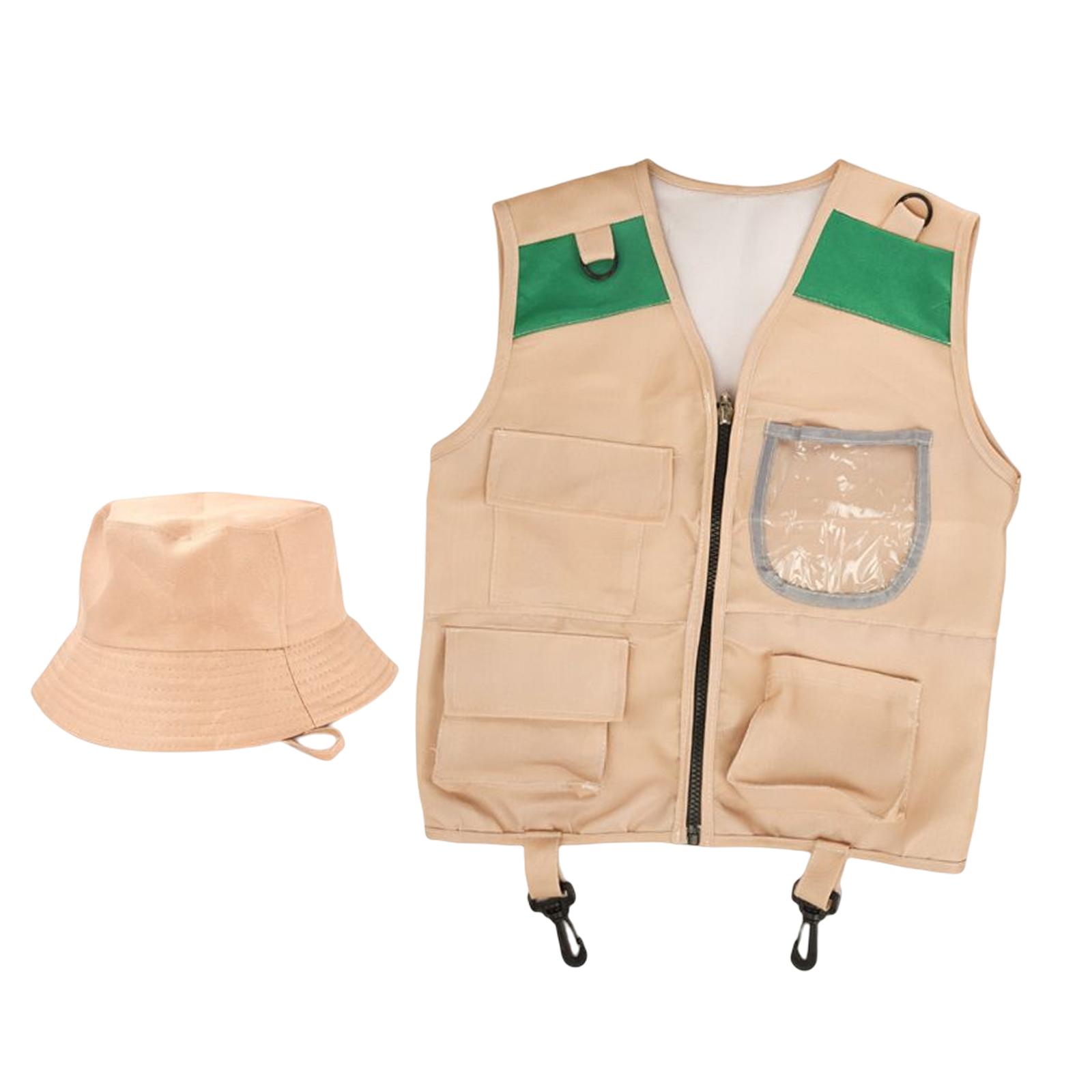 Kids Costume Vest Hat ,Party Favors ,Camping adventure Costumes, with Pockets, Kids Explorer Costume for Role Play