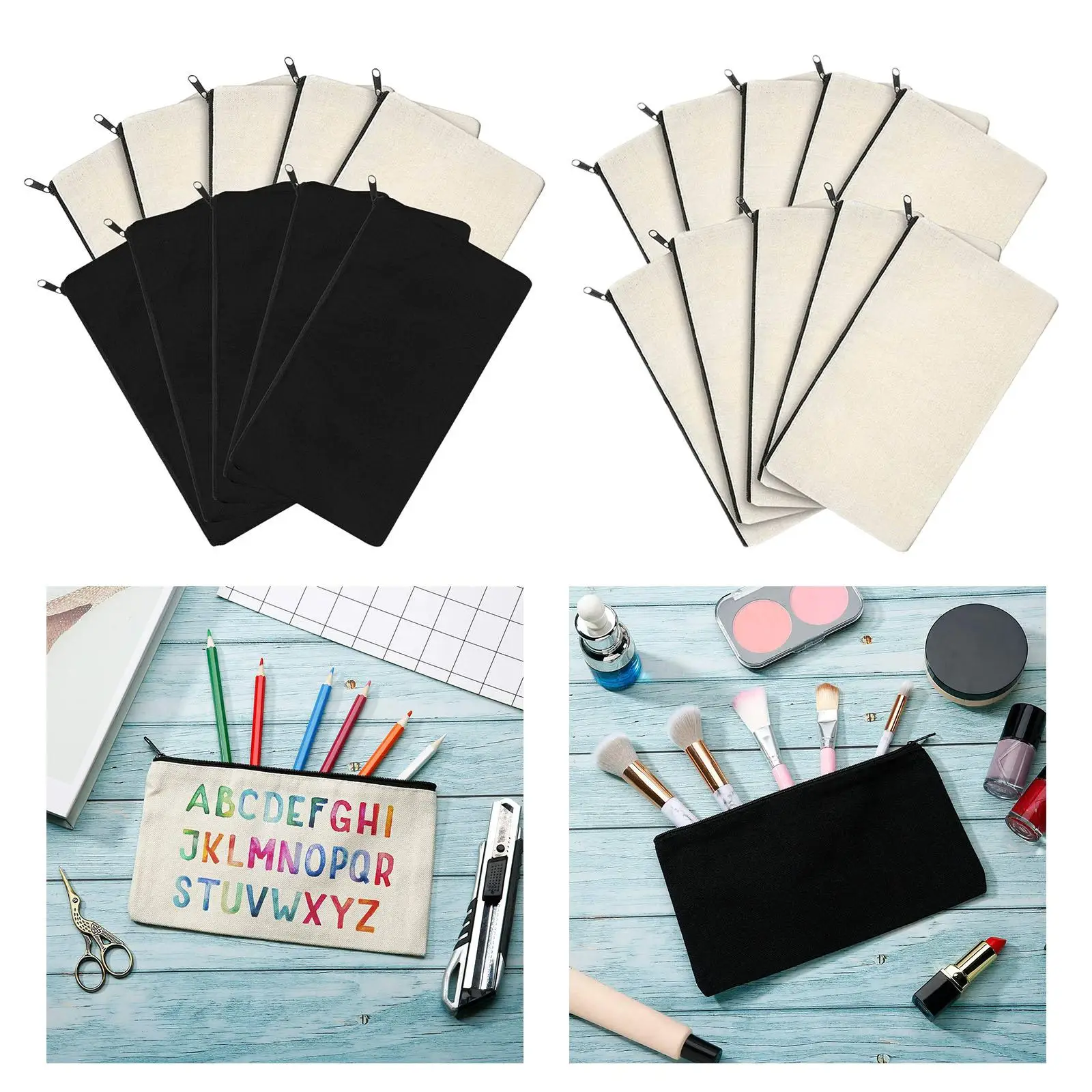 10Pack Multipurpose Canvas Pouch with Zipper for Cosmetics Crafts Toiletry
