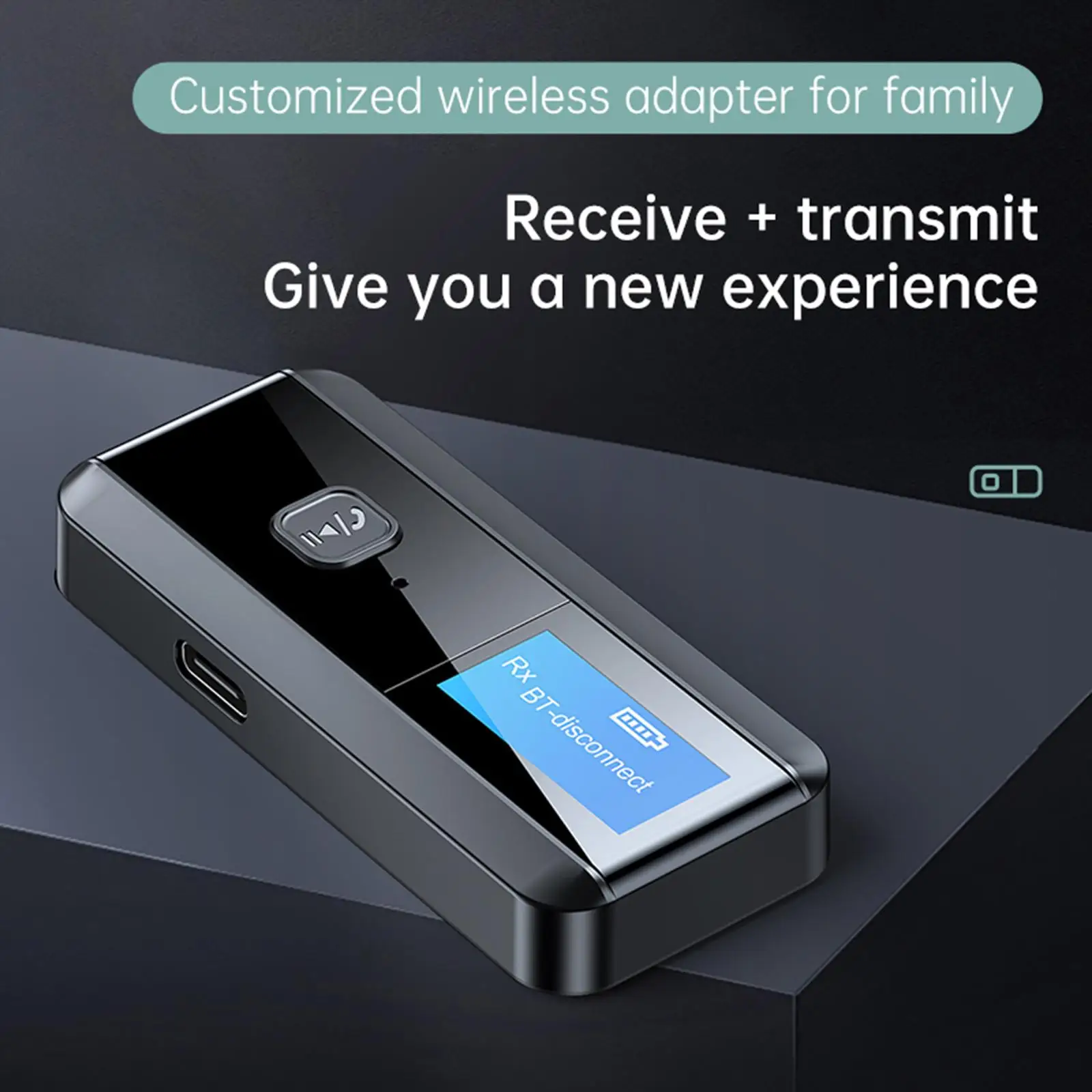 Black Bluetooth Audio Adapter Transmitter and Receiver with Mic for Car Headphones Speakers