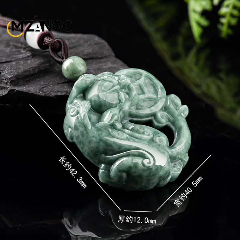 Natural Emerald Money Pixiu Pendant Necklace Jewellery Hand-Carved Fine Jewelry Men Women Accessories Amulet Gift