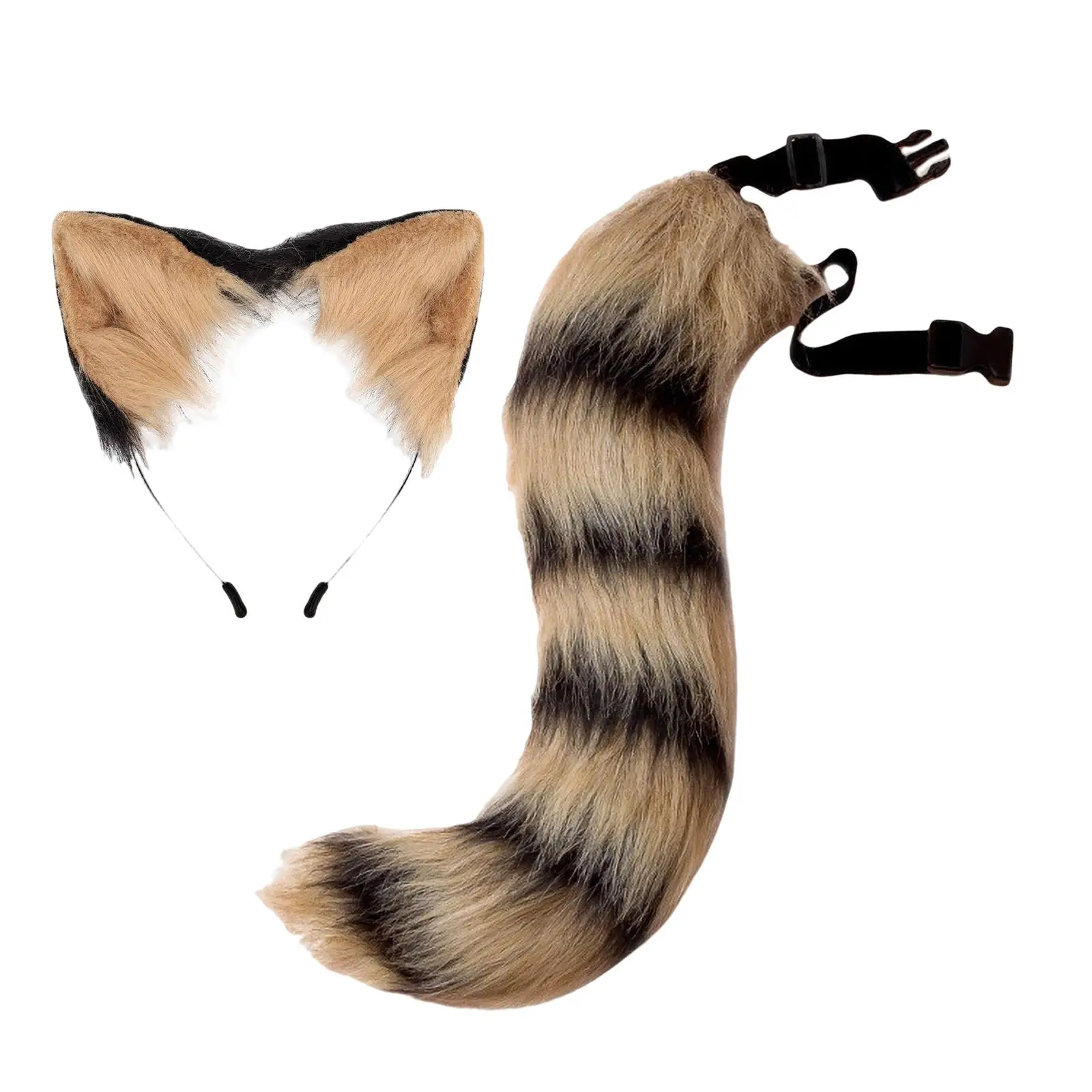 Plush Fox Ears Hair Hoop Costume Fancy Hair Accessories Cosplay Faux Fur Long Tail for Carnival Stage Shows Birthday Party
