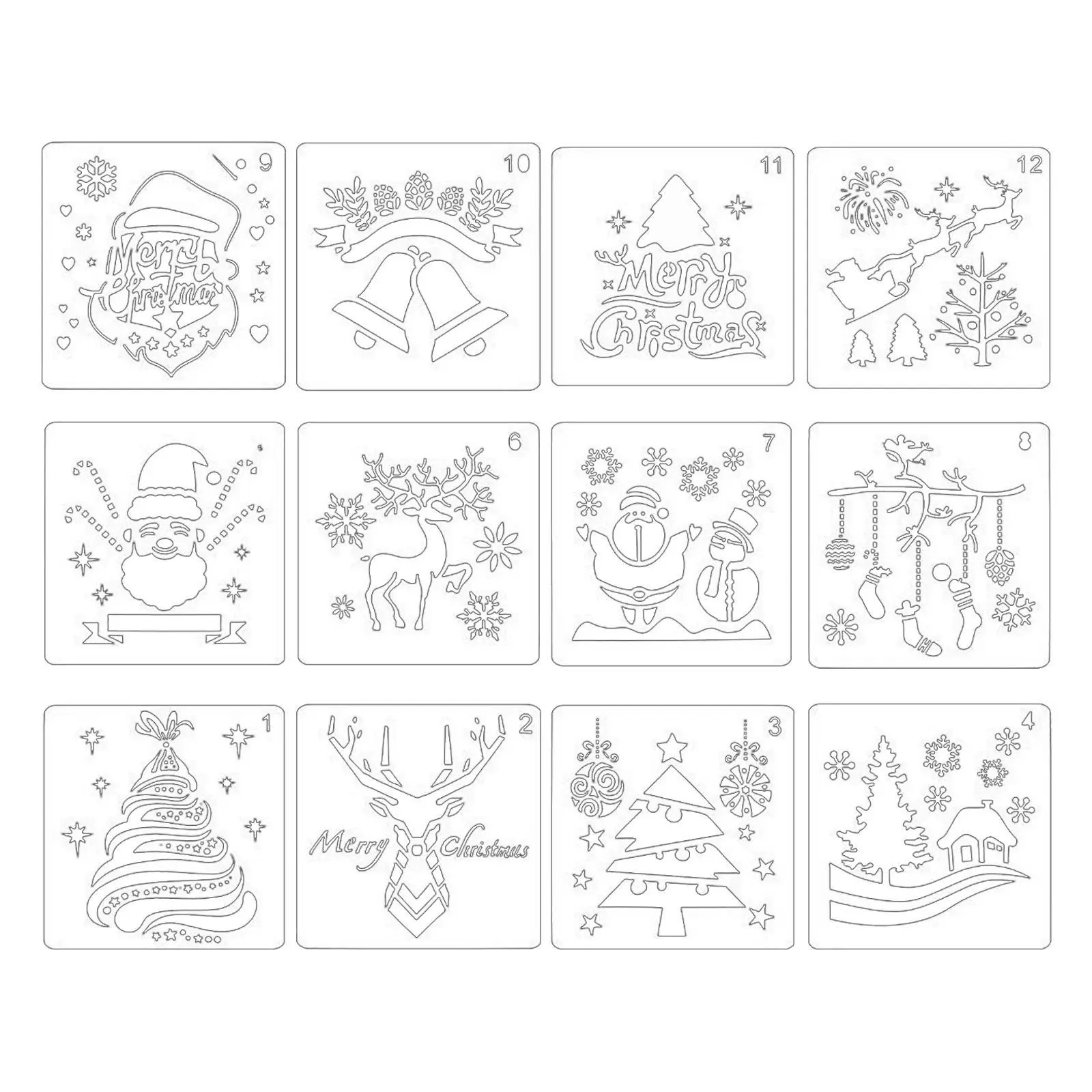 12Pcs Christmas Stencils Template Reusable Craft Gift Card Snowflake for Journal Spraying Window DIY Decoration Xmas Porch