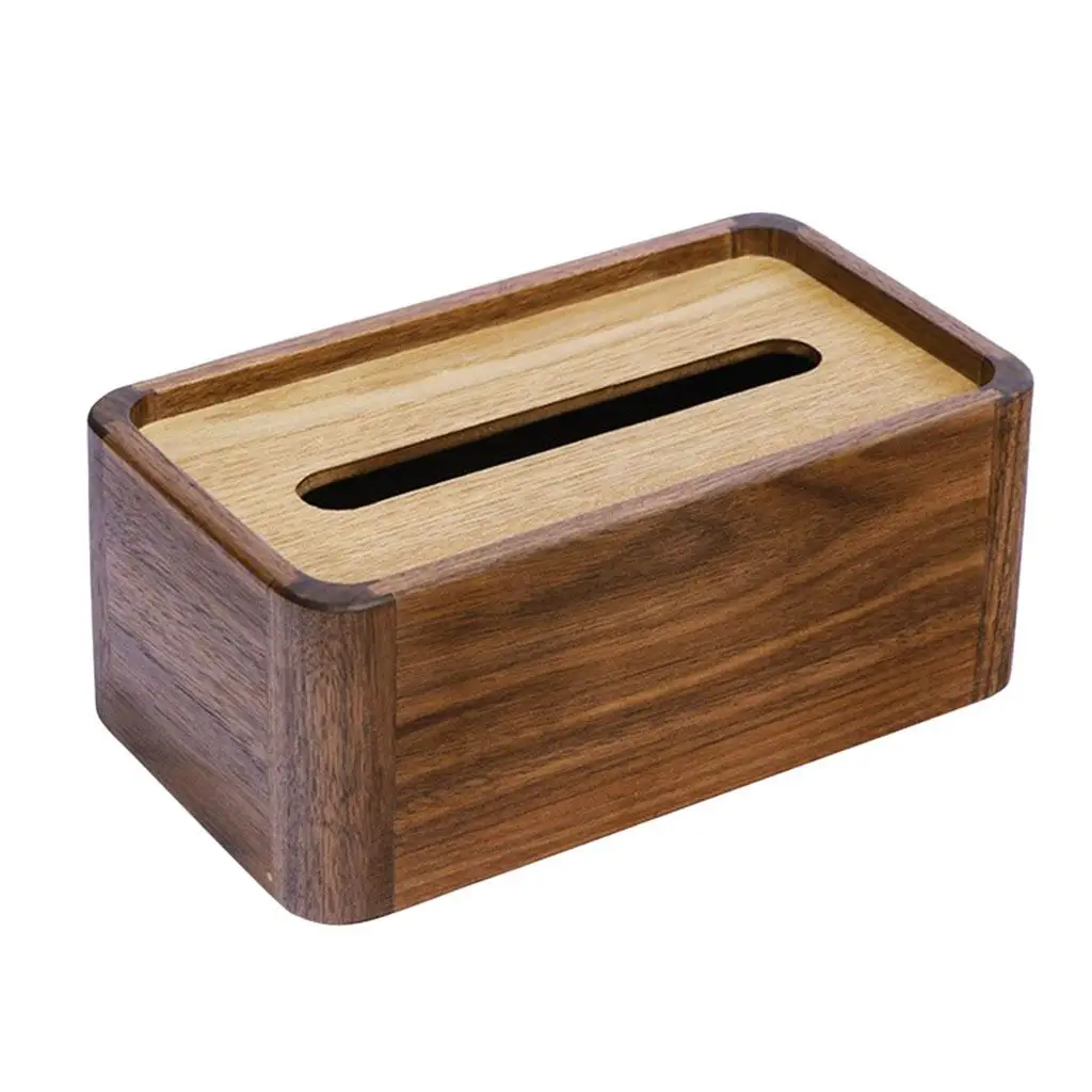 Walnut Wooden Rectangular Tissue   Pull Holder/Dispenser - Decorative Organizer for Bathroom, Office Desk & Car(Black Walnut)