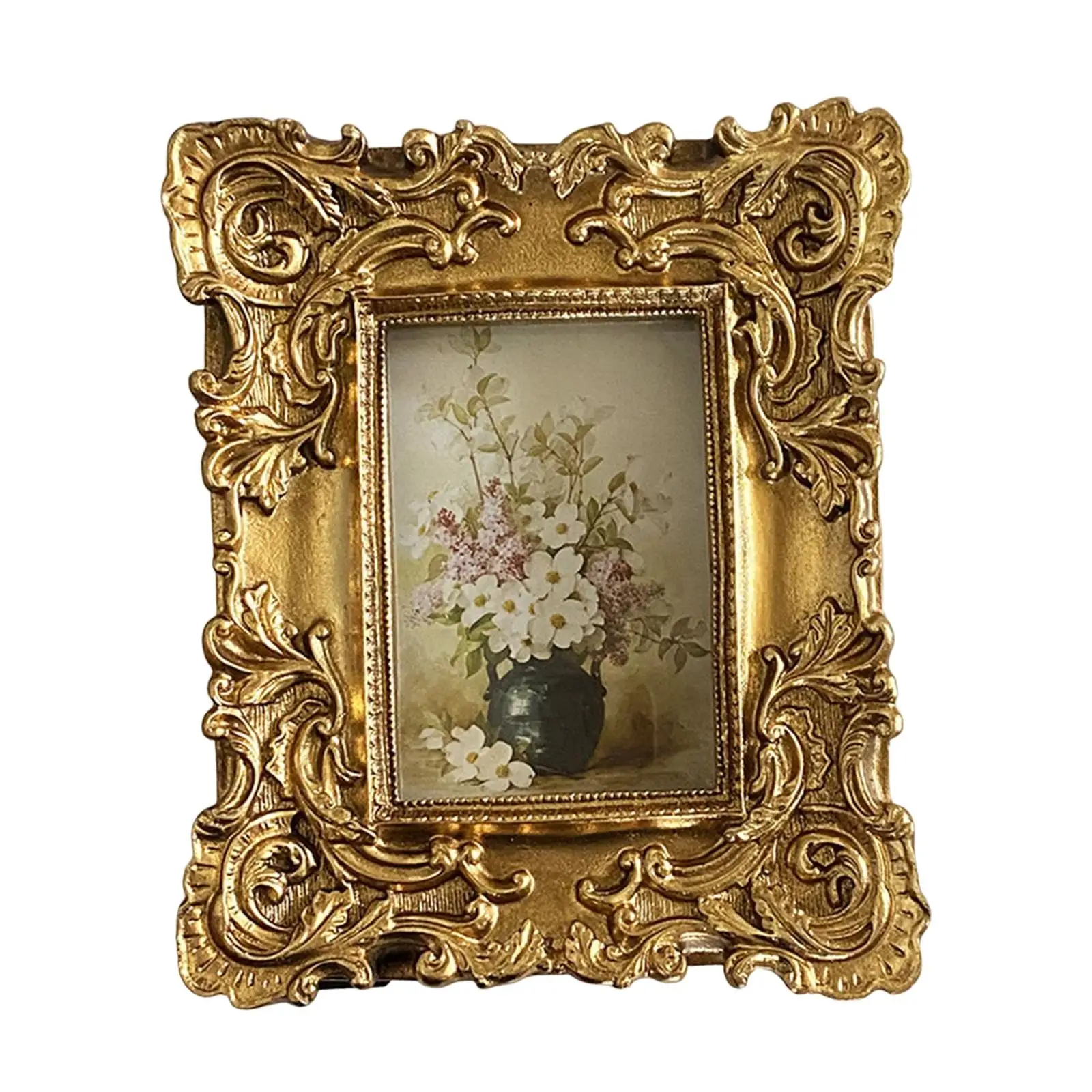 Photo Frame Tabletop or Wall Hanging Carved Floral with Glass Front Picture Frame Cards Display Holder for Centerpiece Bedroom