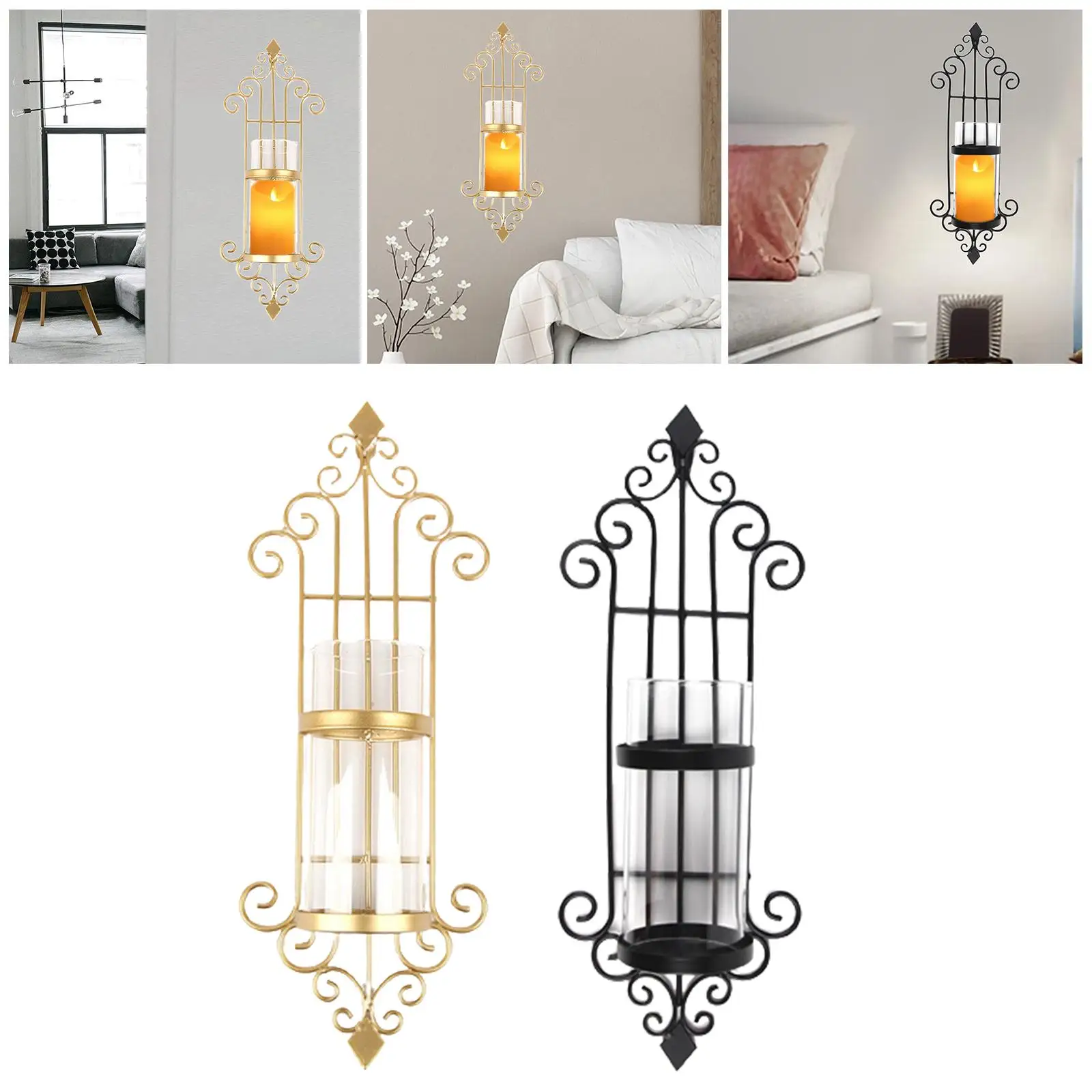 Wall Candle Sconce Set of 2 Wrought Iron Candle Holder Hanging Wall Mounted Candle Sconces for Living Room Home Decor