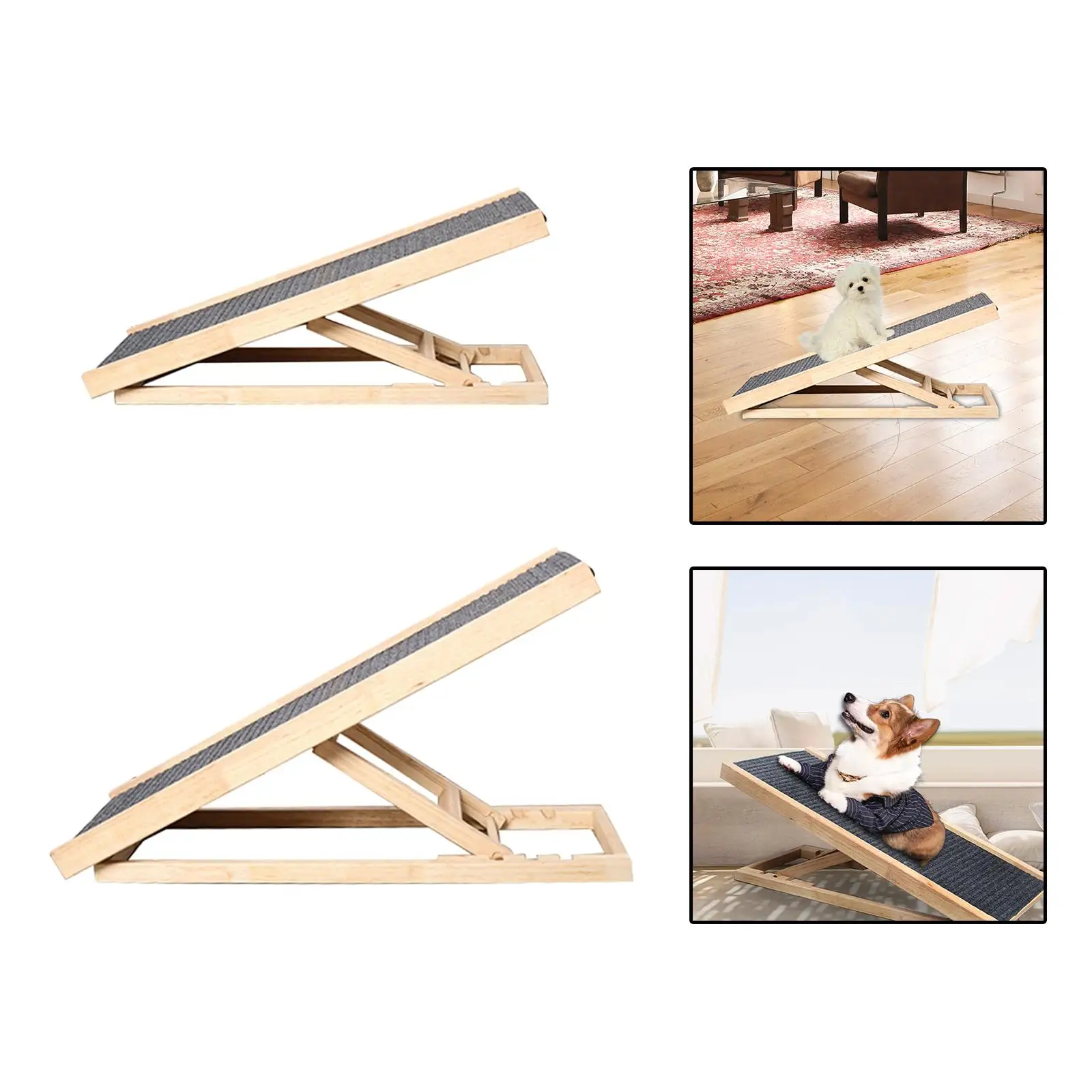 Wooden Pet Ramp for Small Medium Dogs and Cats, Foldable Dog Ramp Height Adjust with Non Slip Carpet Surface