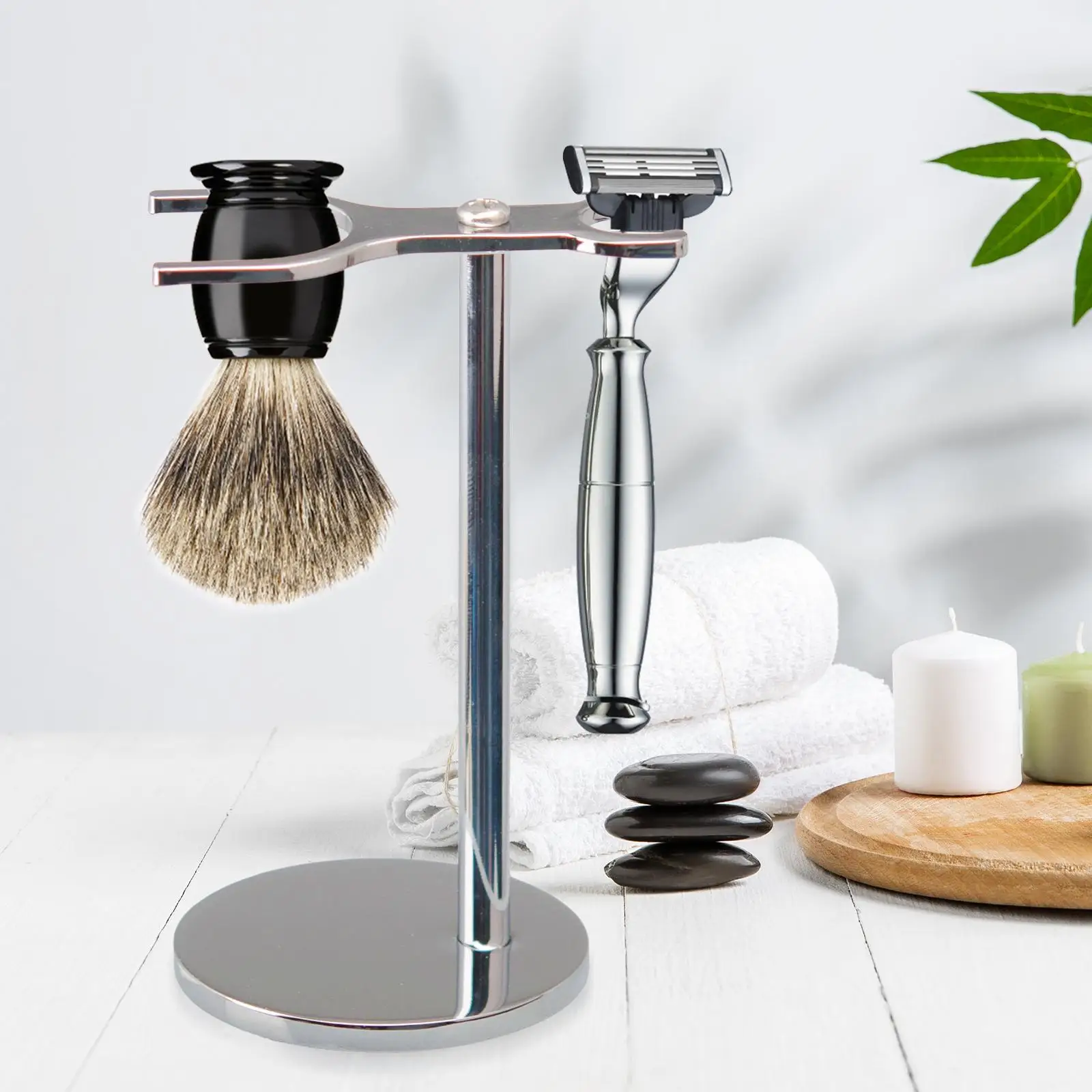 Shaving Brush Stand Holder Weighted Bottom Free Standing Shave Accessory Razor Holder and Shaving Brush Stand for Razor & Brush