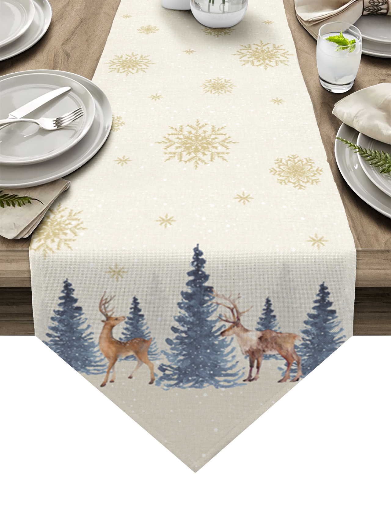 Description Picture 2 of itemChristmas Snowflake Elk Linen Stain Resistant Table Runner Christmas Dinner Party Wedding Table Runner Kitchen Table Decorations