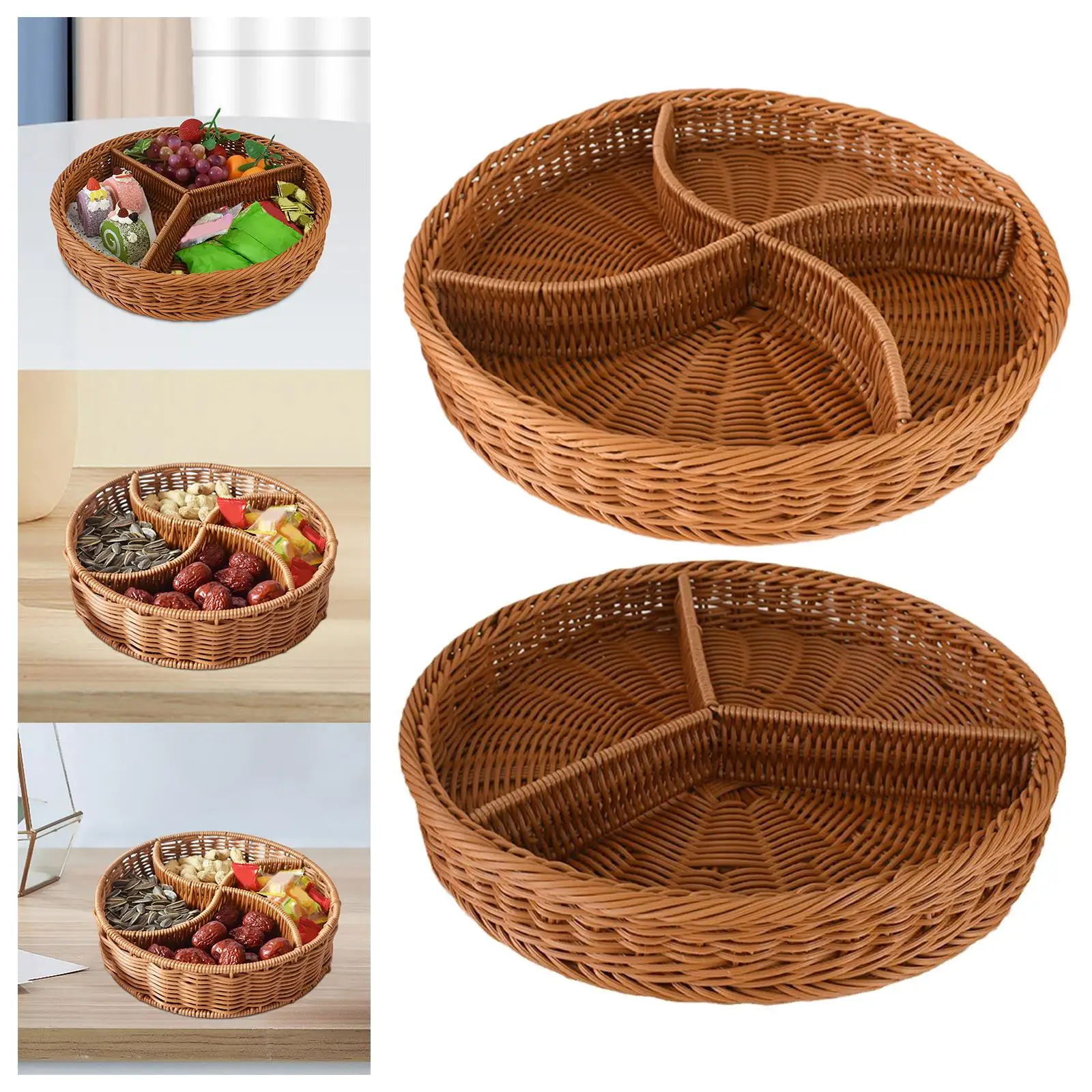 Imitation Rattan Baskets Snack Tray Handmade Wicker Storage Baskets for Kitchen Home Restaurant Dining Coffee Table Snacks