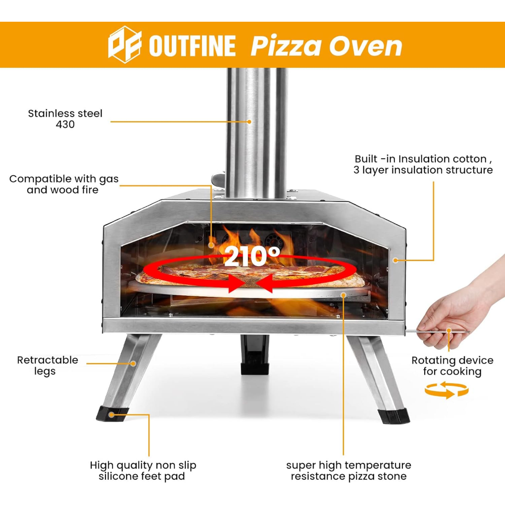 Title 3, OUTFINE Pizzaofen 2-in-1 mit Holz- und Gasbefeu...