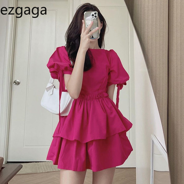 casual korean pink dress