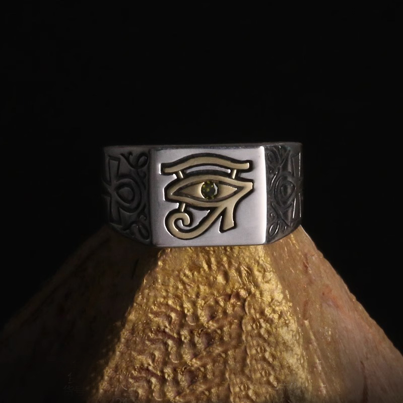 HX Silber Farbe Herren Ring Europäischen und Amerikanischen Retro Auge des Horus Ägyptischen Pharao Ring INS Weiblichen Trend Schmuck – Detail 2