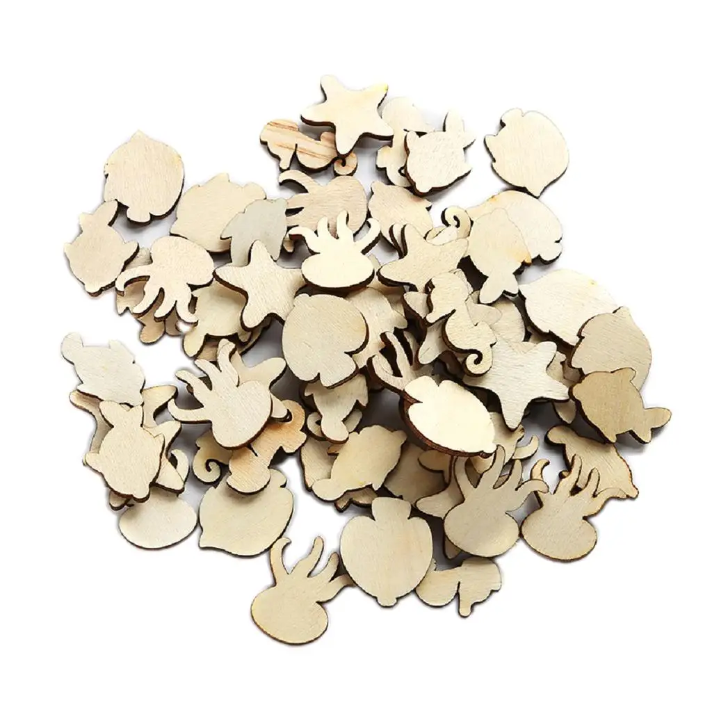 50 Pack Mixed Wooden Cutouts Shapes, MDF, Craft Shape, Wood Tags, Embellishments, Decoration, Scrapbooking,  Pieces ( Series)