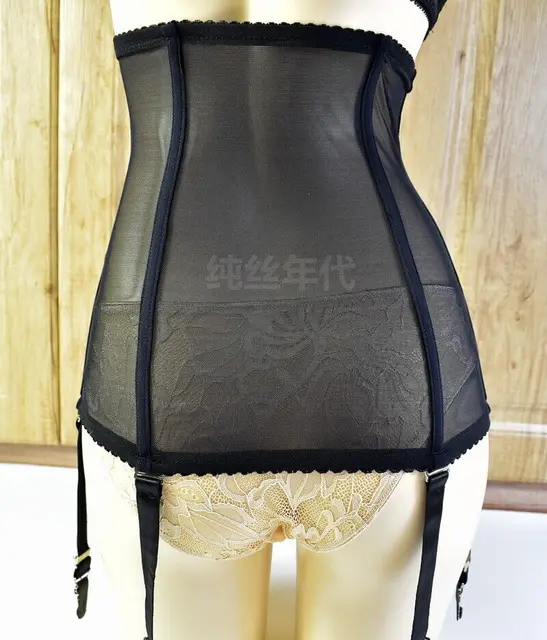 Mesh vintage high-waist girdle metal Garter Belt skirt 6 Straps  Suspender(s-XXXL）black plus size