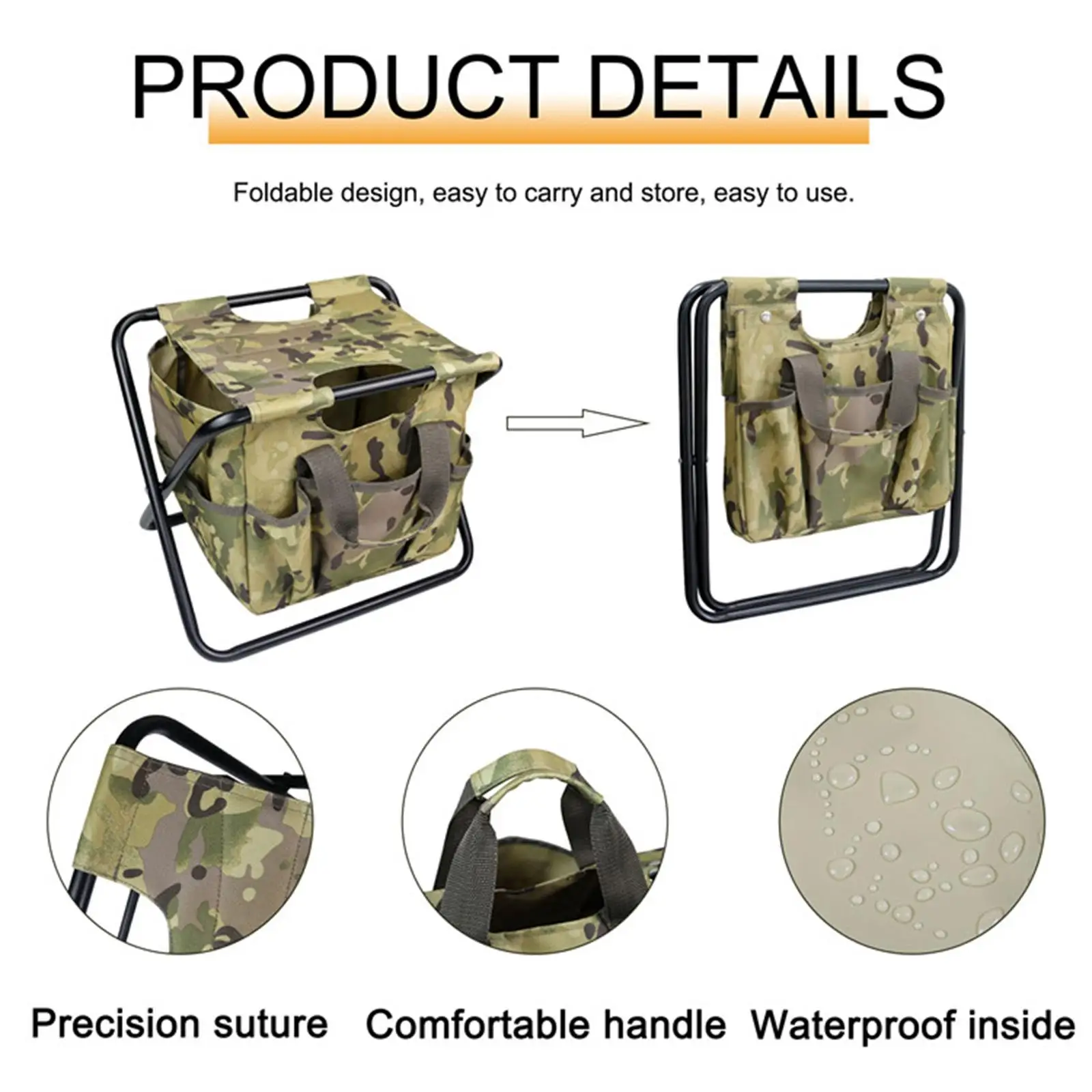 Stable Folding Stool with Handbag Portable Camping Chair for Fishing Hiking