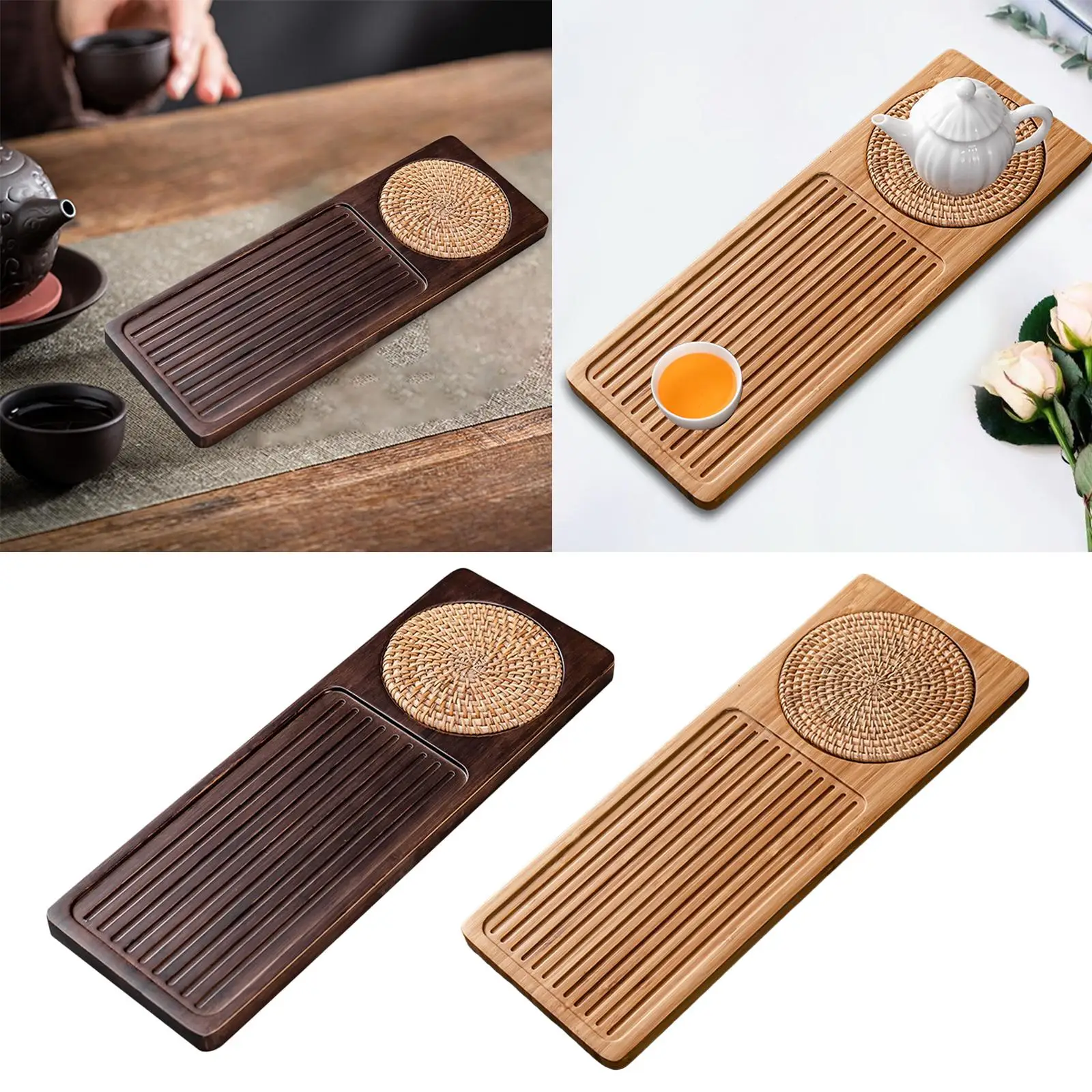 Rectangular Bamboo Wood Tea Serving Tray Japanese Tea Serving Tray Household Tea Board for Home Decoration Tea Set Accessories