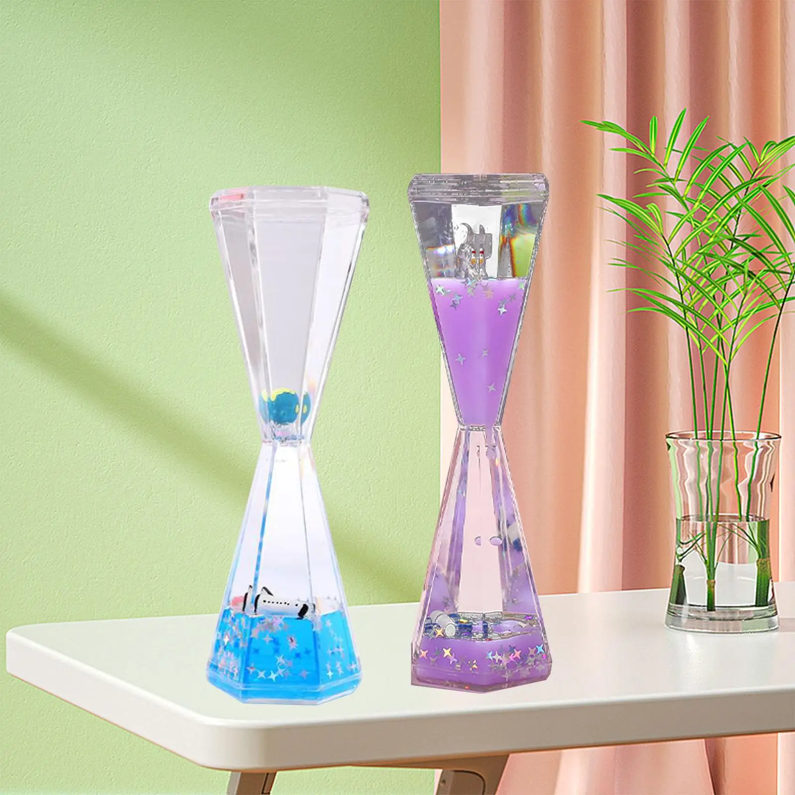 Acrylic Hourglass Liquid Timer Decoration Desktop Art Toys Floating Liquid Hourglass for Desk Décor Kids Adults Calming Toys