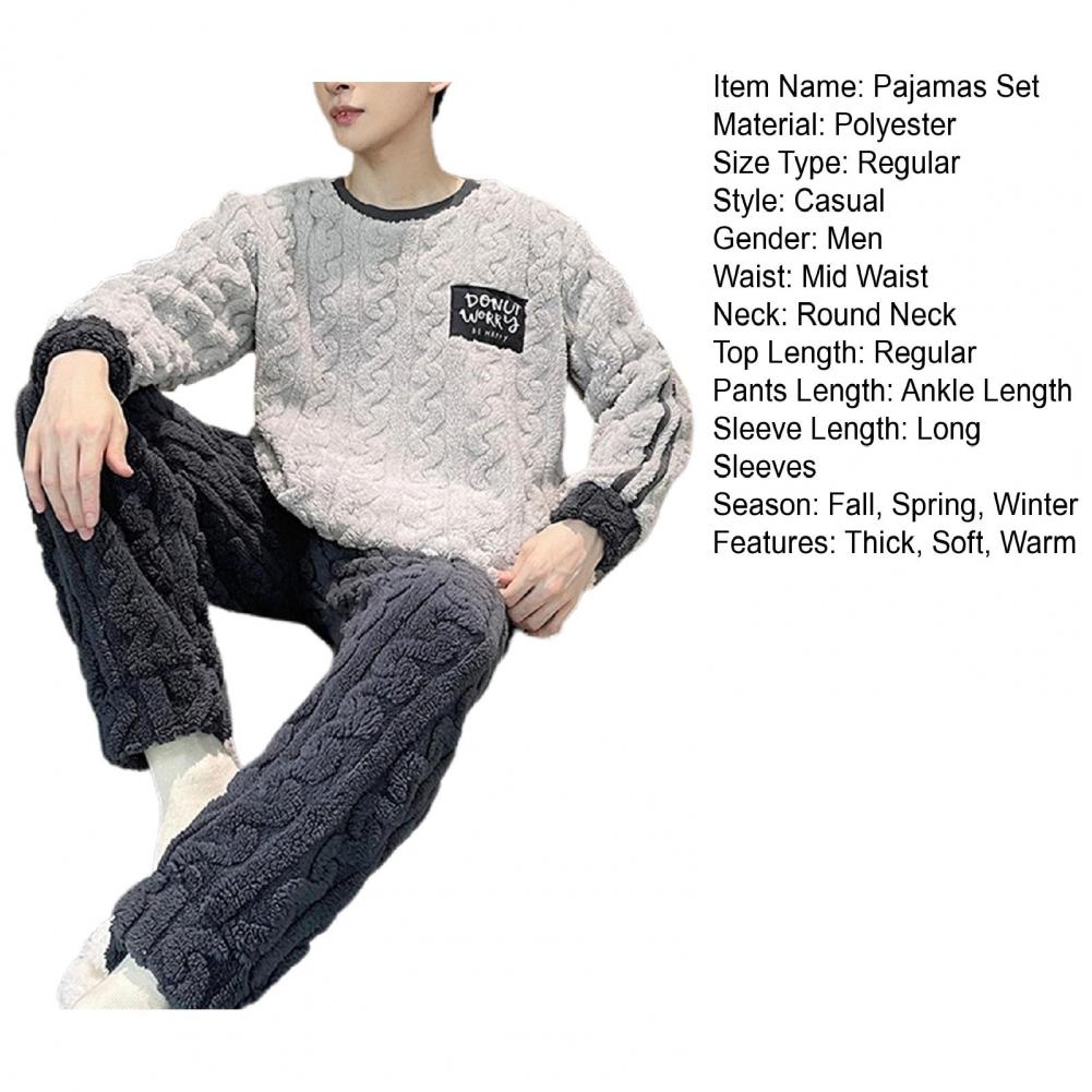 Title 14, 2 Pcs/Set Men Winter Pajamas Set Long Sleeve Th...