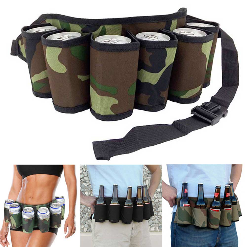 Modischer Bierhalter-Gürtel, tragbar, 6 Stück Bier-/Weinflaschen, Getränkedosen, Trink-Gürteltasche, ideal für Partys, Camping und Outdoor – Detail 1