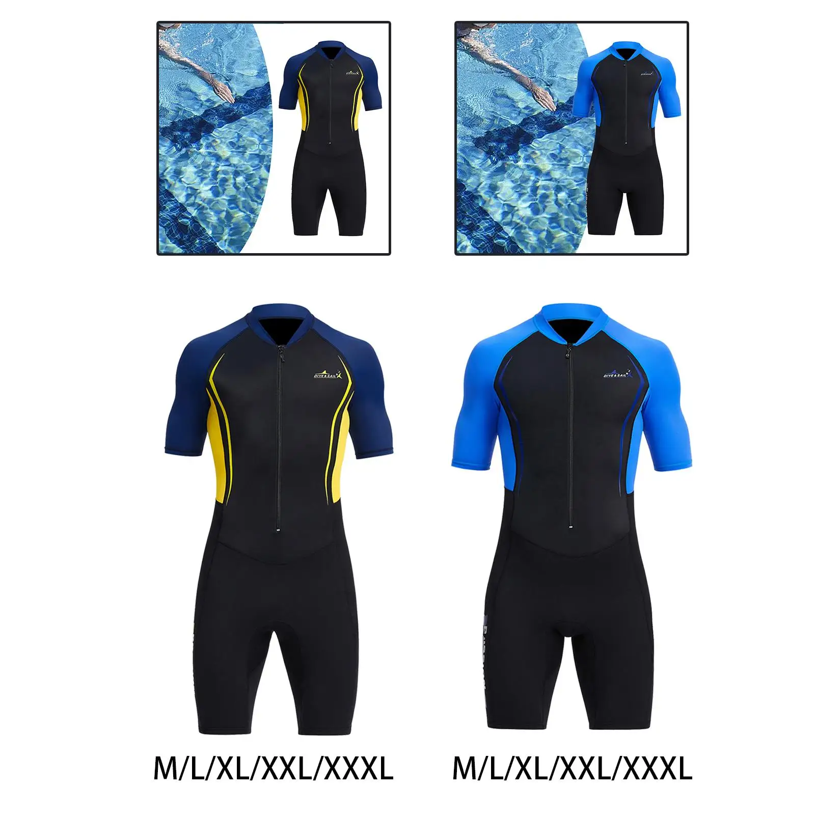 Mens Shorty Wetsuit One Piece Sun Protective Diving Suit for Surfing Swimming