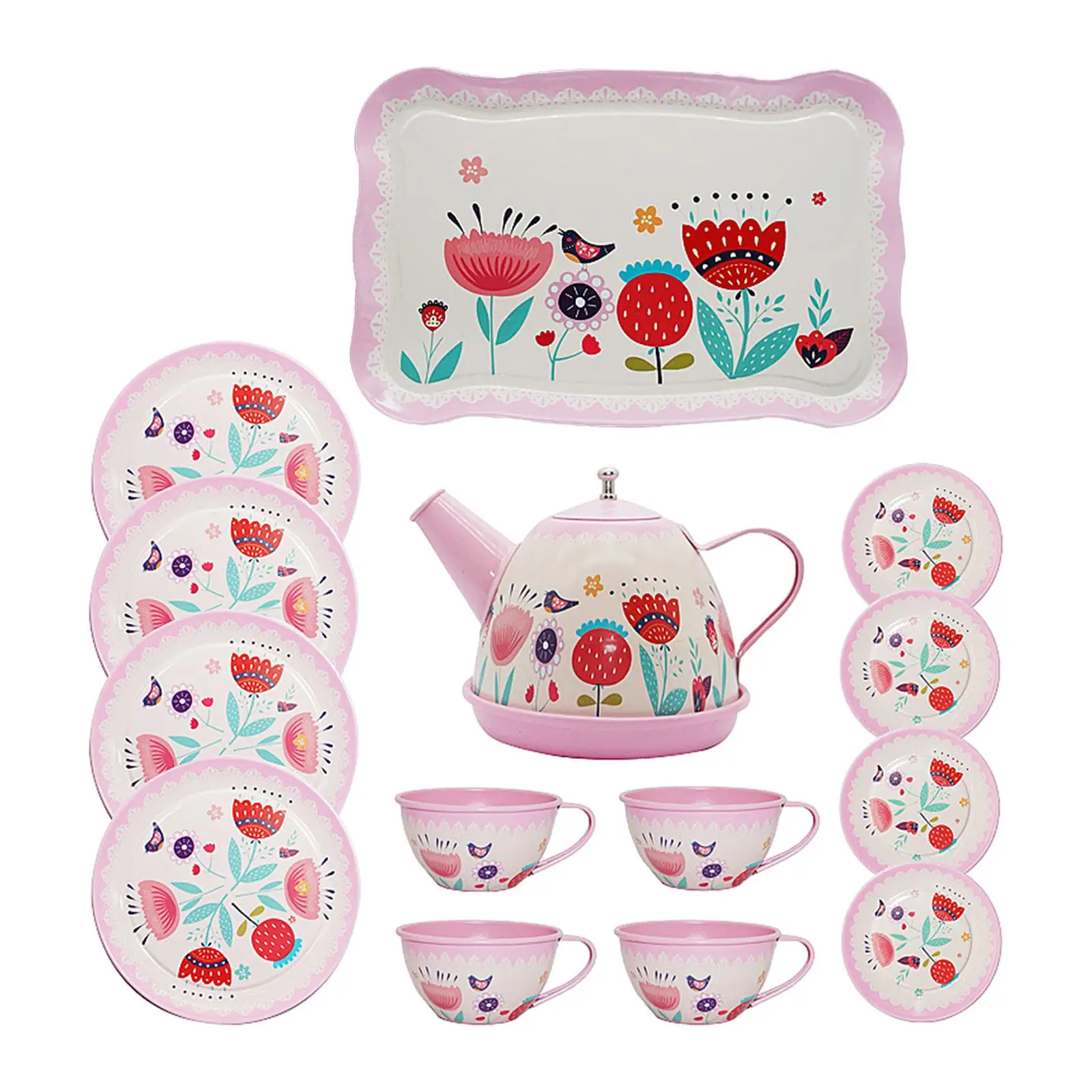 Kids Tea Set for Little Girls Pretend Toy Educational with Metal Teapots Cups Plates Tea Party Set for Kids Children Age 3 4 5 6