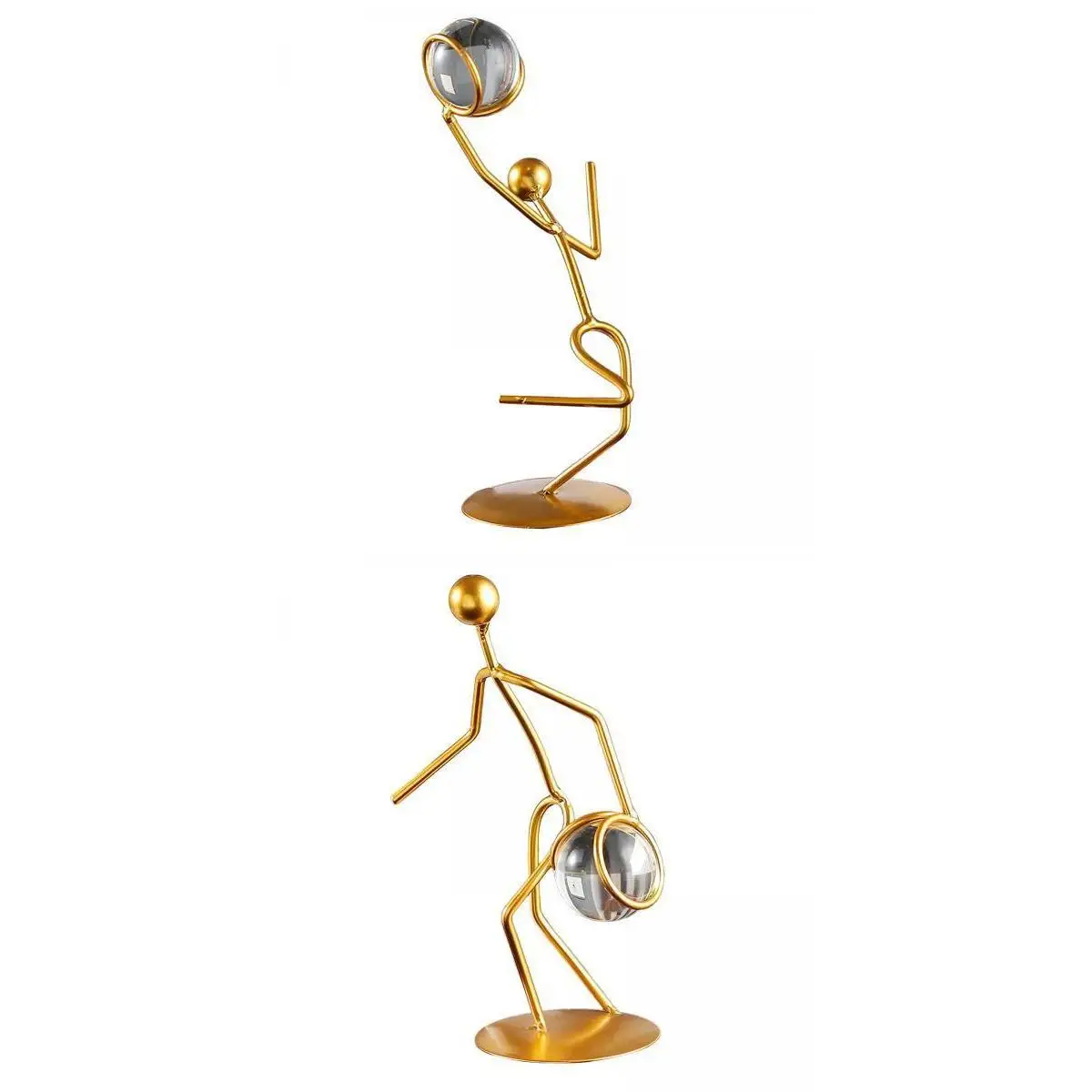 2x Crystal Ball Figurines with Metal Stand Ornaments for Table Office  