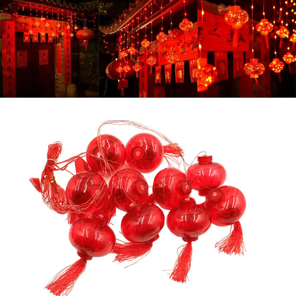 LED Chinese New Year String Lantern Lights Fairy Light Hanging Red Lamp for Spring Festival Living Room Home Wedding Decoration