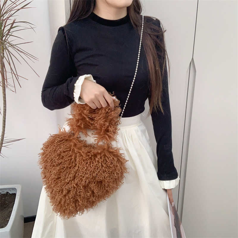 Herzförmige Damen Plüsch Umhängetaschen süße Liebe Kunst pelz weibliche Umhängetasche weiche flauschige Tasche Handtaschen Mädchen Achsel Tasche – Detail 26