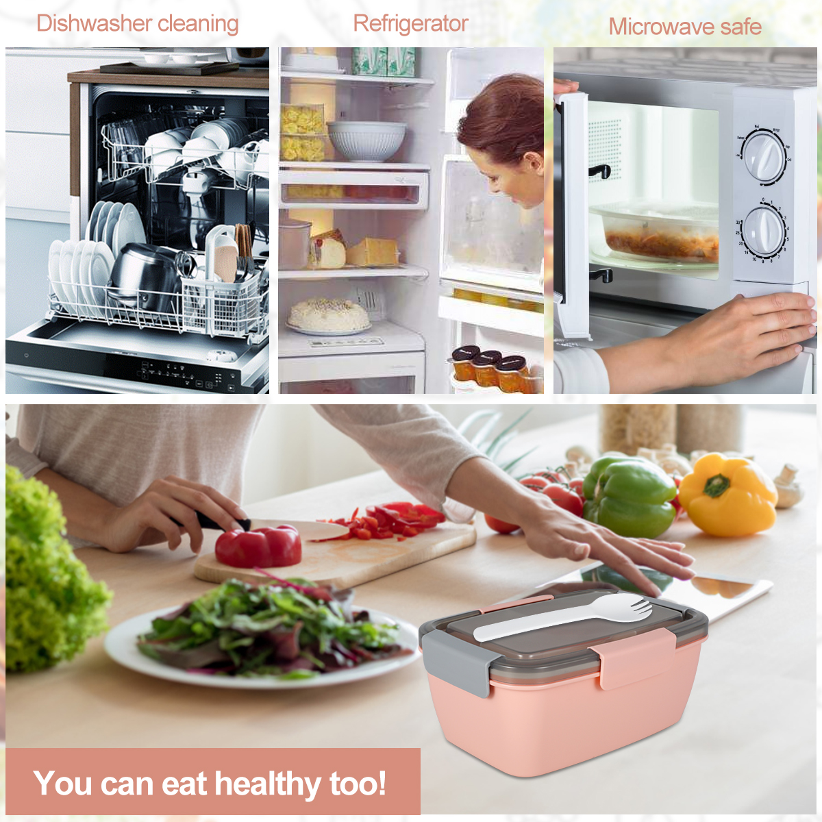 Description Picture 5 of item2L Portable Hermetic Lunch Box 2 Layer Grid Children Student Bento Box with Fork Spoon Leakproof Microwavable Kitchen Container