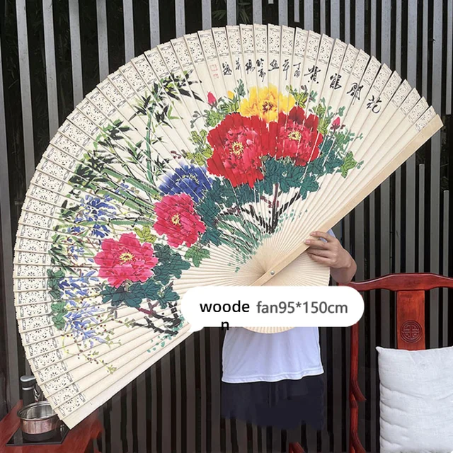 Oversized Decoration Xuan Paper Fan Classical Wall Mount Hand Painting  Folding Paper Fan Living Room Decorative Furnishings