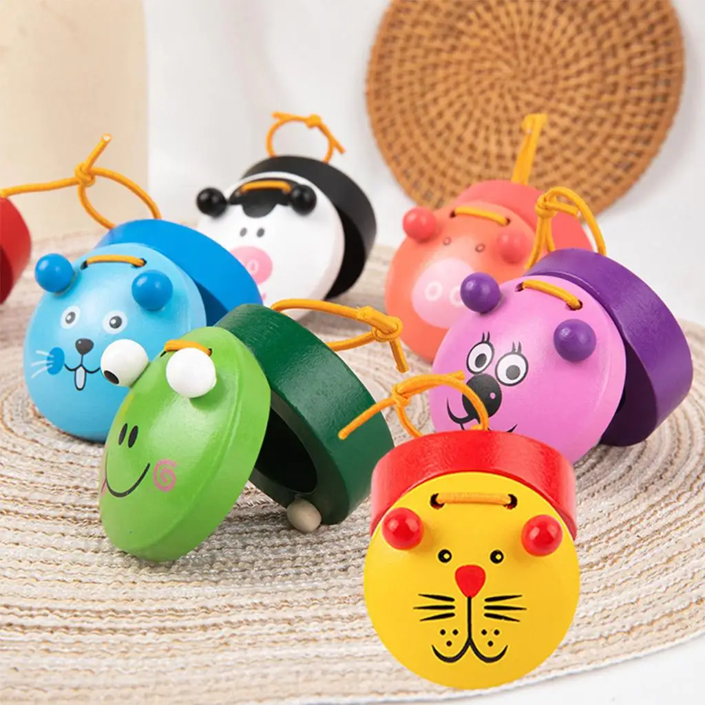 6pcs Wooden Finger Castanets Lovely Cute Animal Pattern Castanet Musical Instruments Rhythm Kids Toys for Baby Early Education