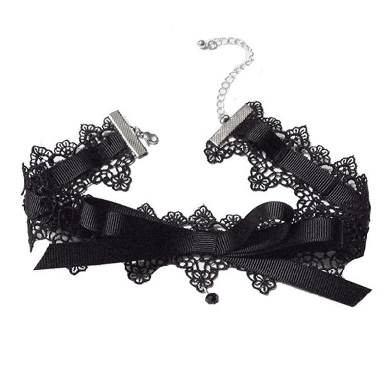 652F Schwarz Spitze Bowknot Halsband Halskette Süße Kragen Halskette Frauen Schlüsselbein Kette – Detail 3