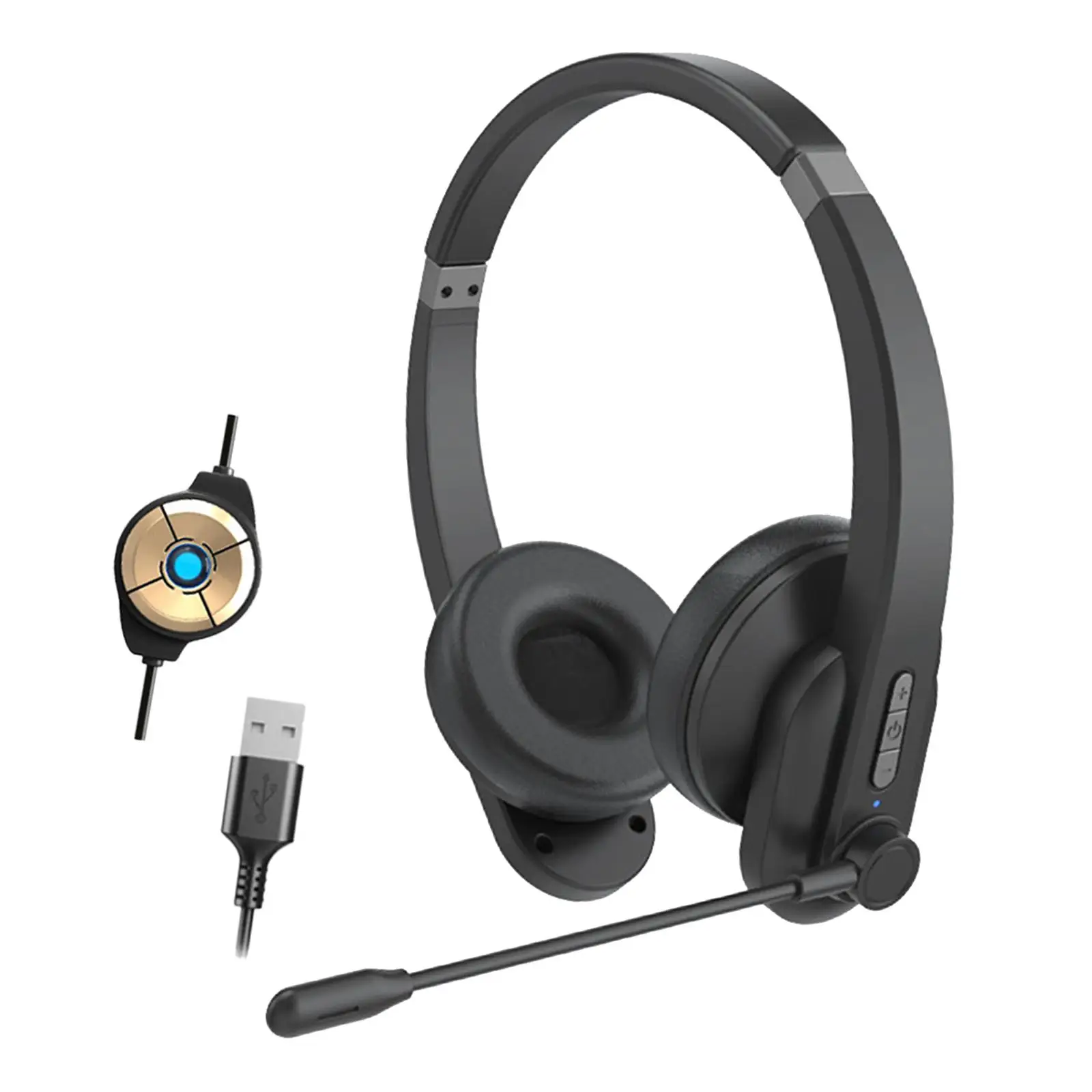 Bluetooth Headset with Noise Cancelling Microphone Soft Ear Cups HiFi Stereo Clear Calls Over Ear Headsets for Call Center Home